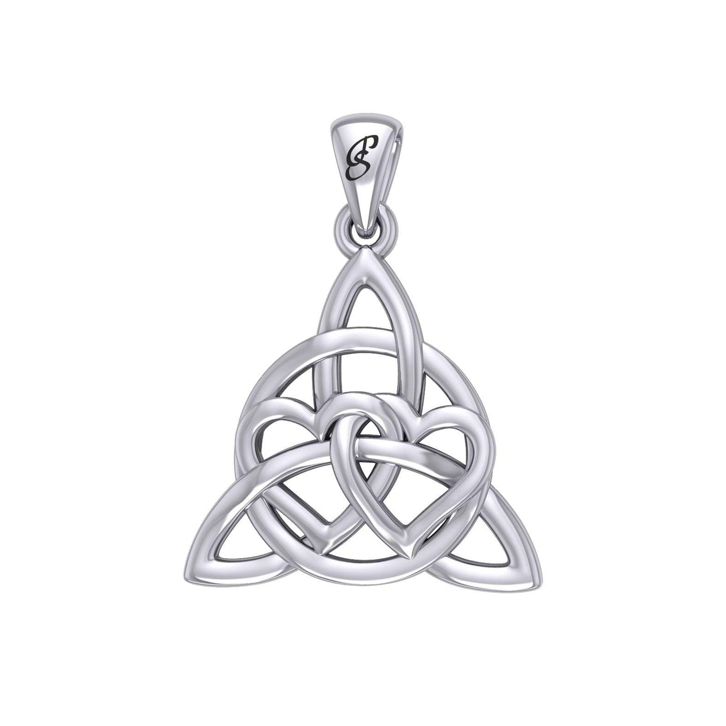 Enchantment Double Hearts Connected with Magic Celtic Triquetra Sterling Silver Pendant - TPD6194 by Peter Stone
