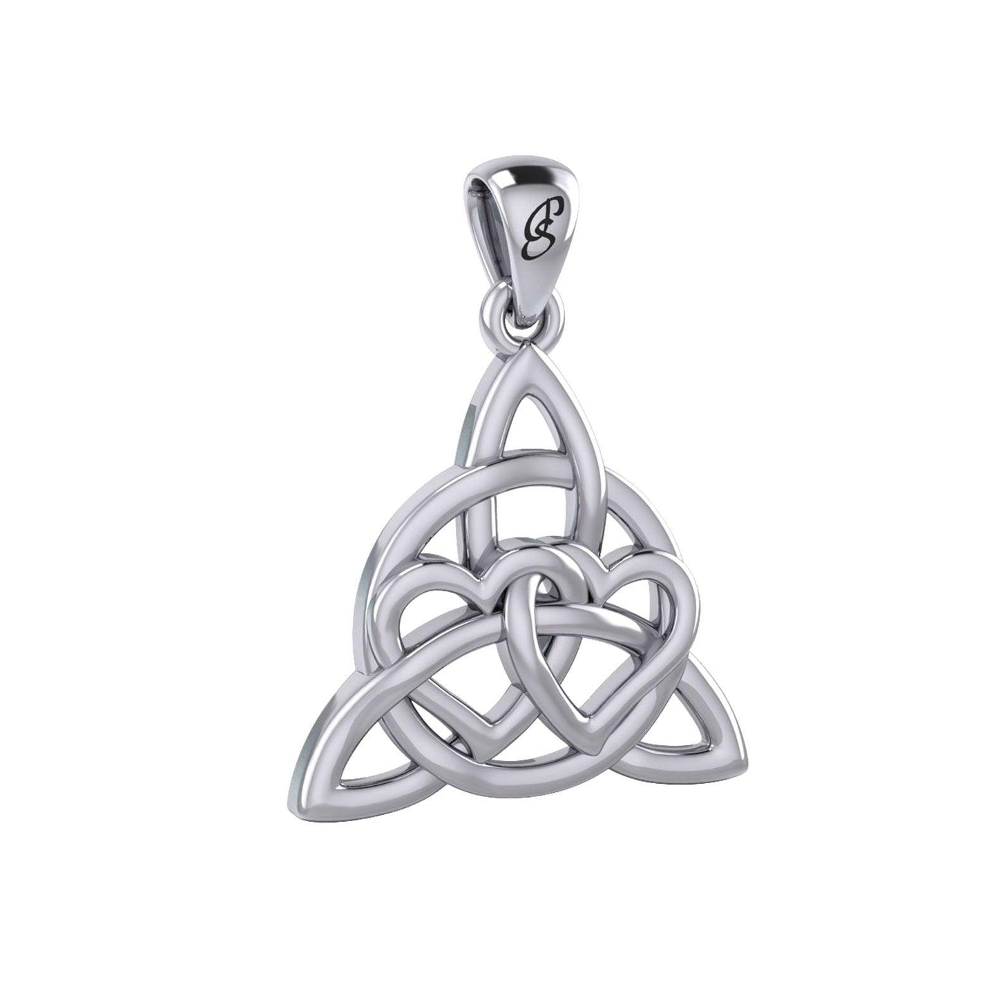 Enchantment Double Hearts Connected with Magic Celtic Triquetra Sterling Silver Pendant - TPD6194 by Peter Stone