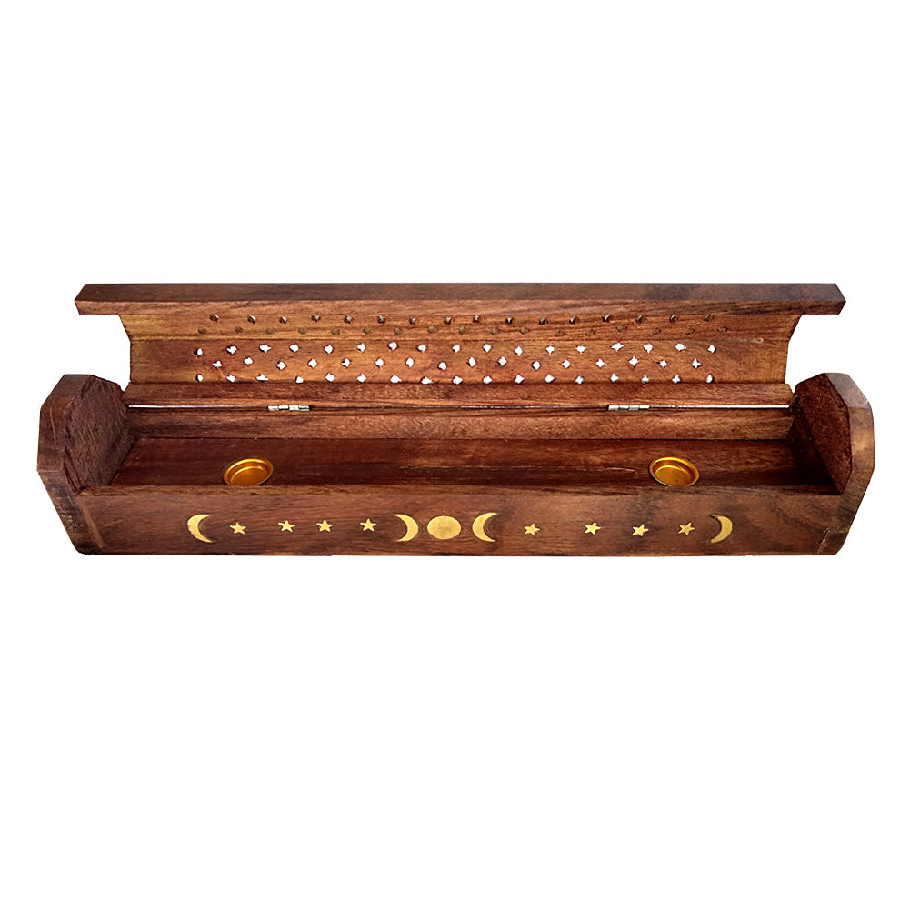 Triple Moon Wood Incense Storage Box