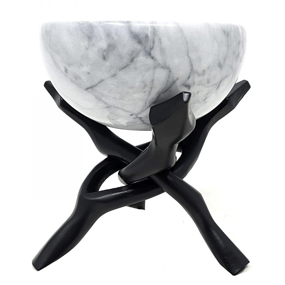 White Marble Bowl w/Cobra Stand 4"