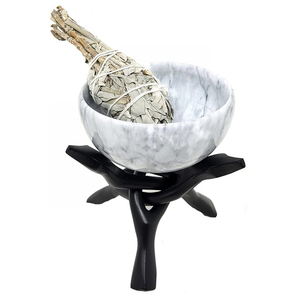 White Marble Bowl w/Cobra Stand 4"