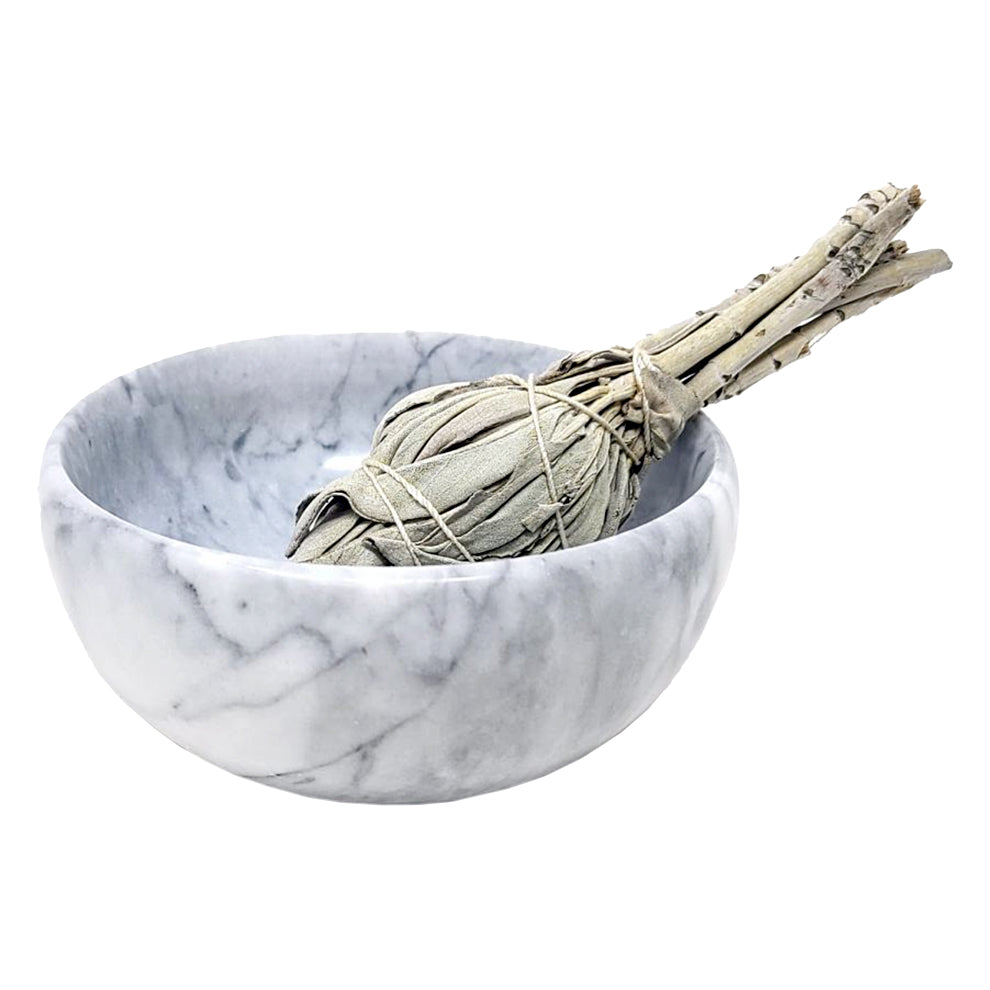 White Marble Bowl w/Cobra Stand 4"