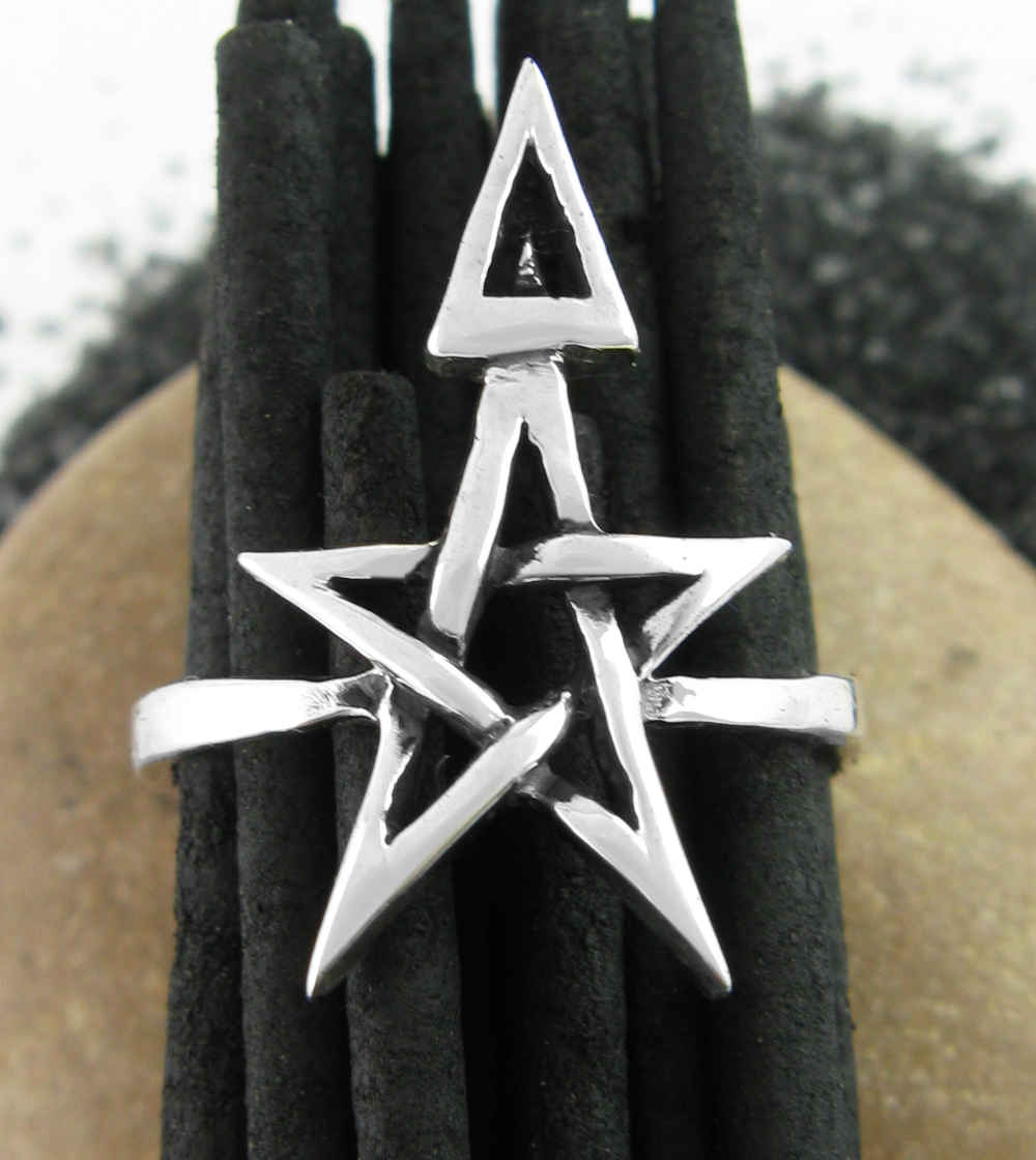 Wiccan Third Degree Pentagram Ring, Handmade - 925 Sterling Silver
