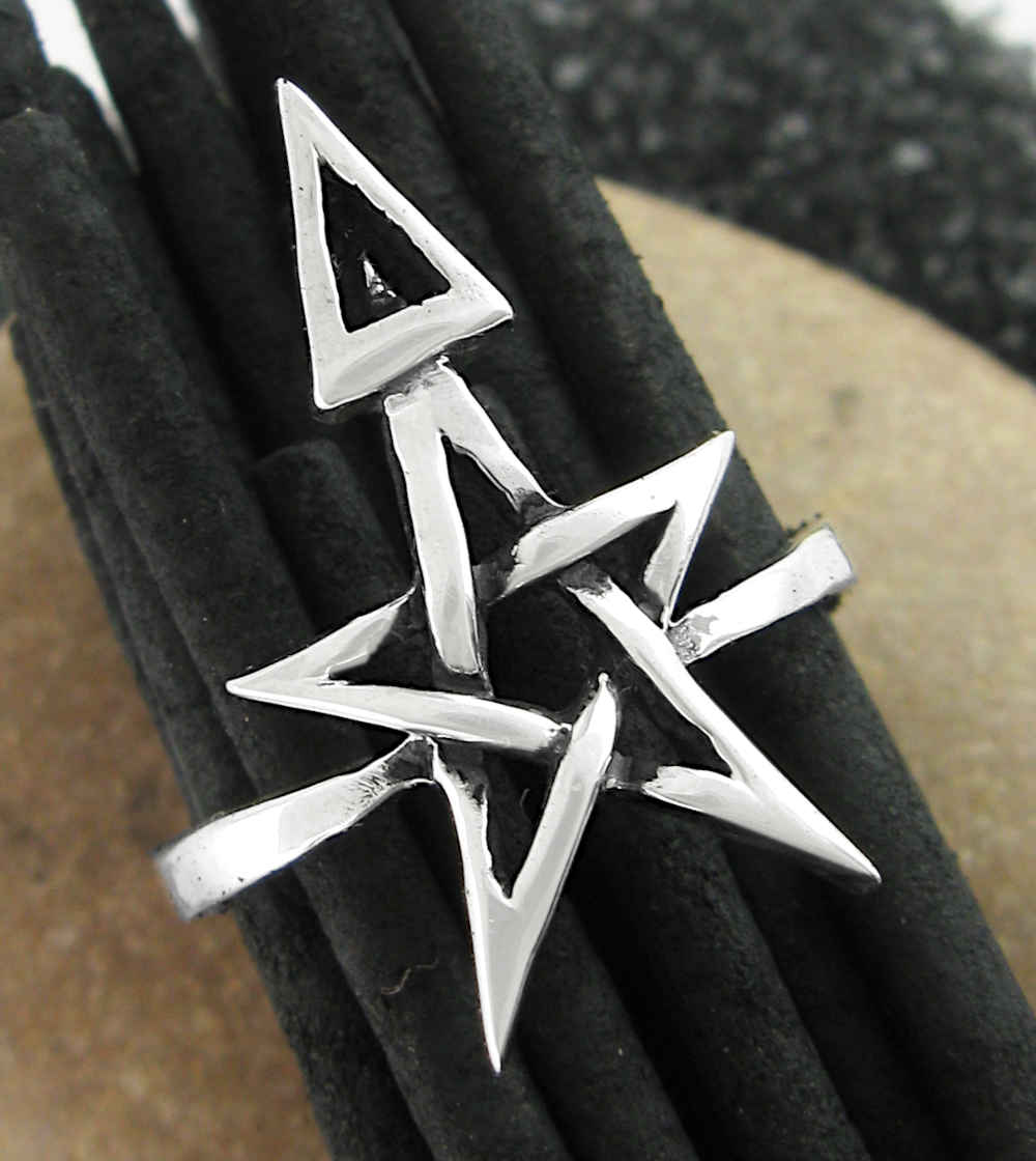 Wiccan Third Degree Pentagram Ring, Handmade - 925 Sterling Silver