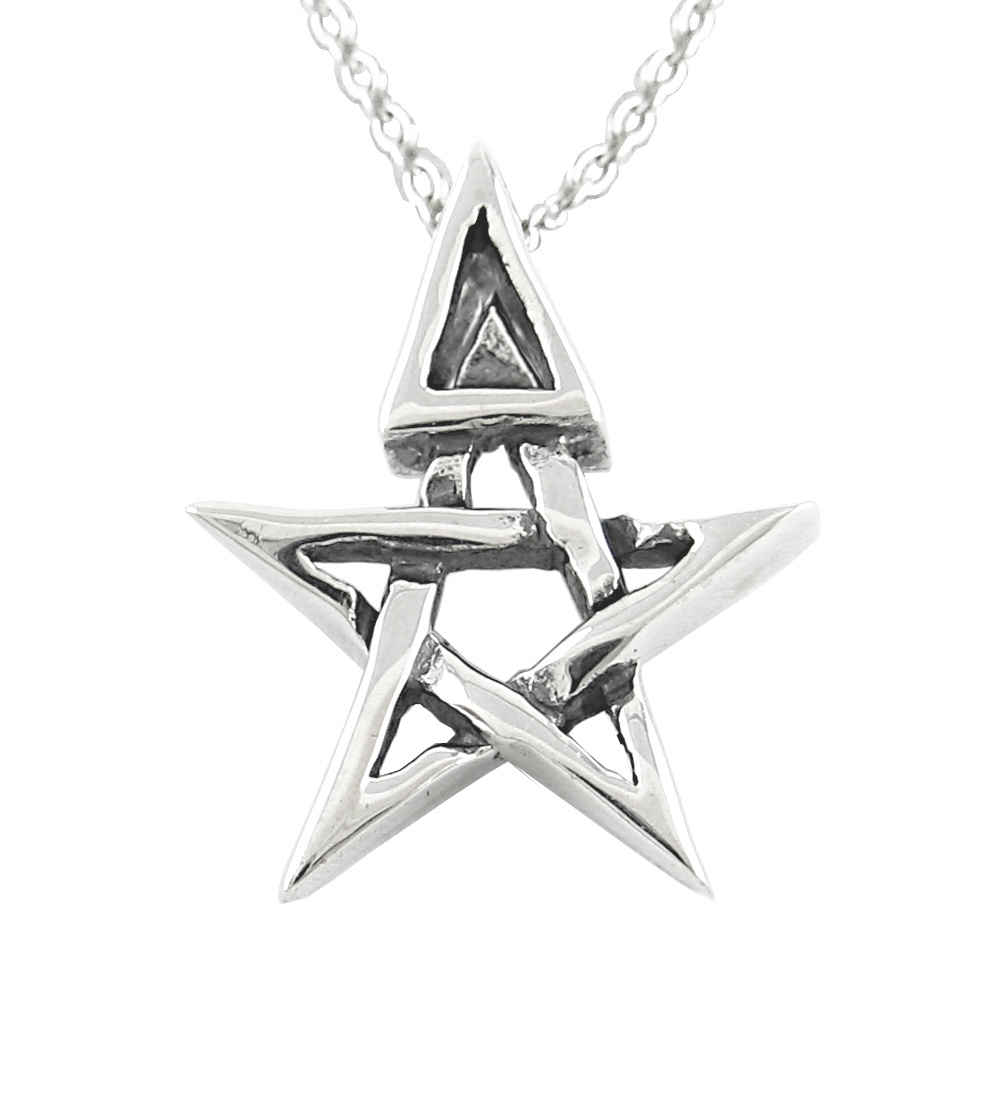 Tiny Wiccan Third Degree Pentagram Necklace, with Attached Chain, Handmade