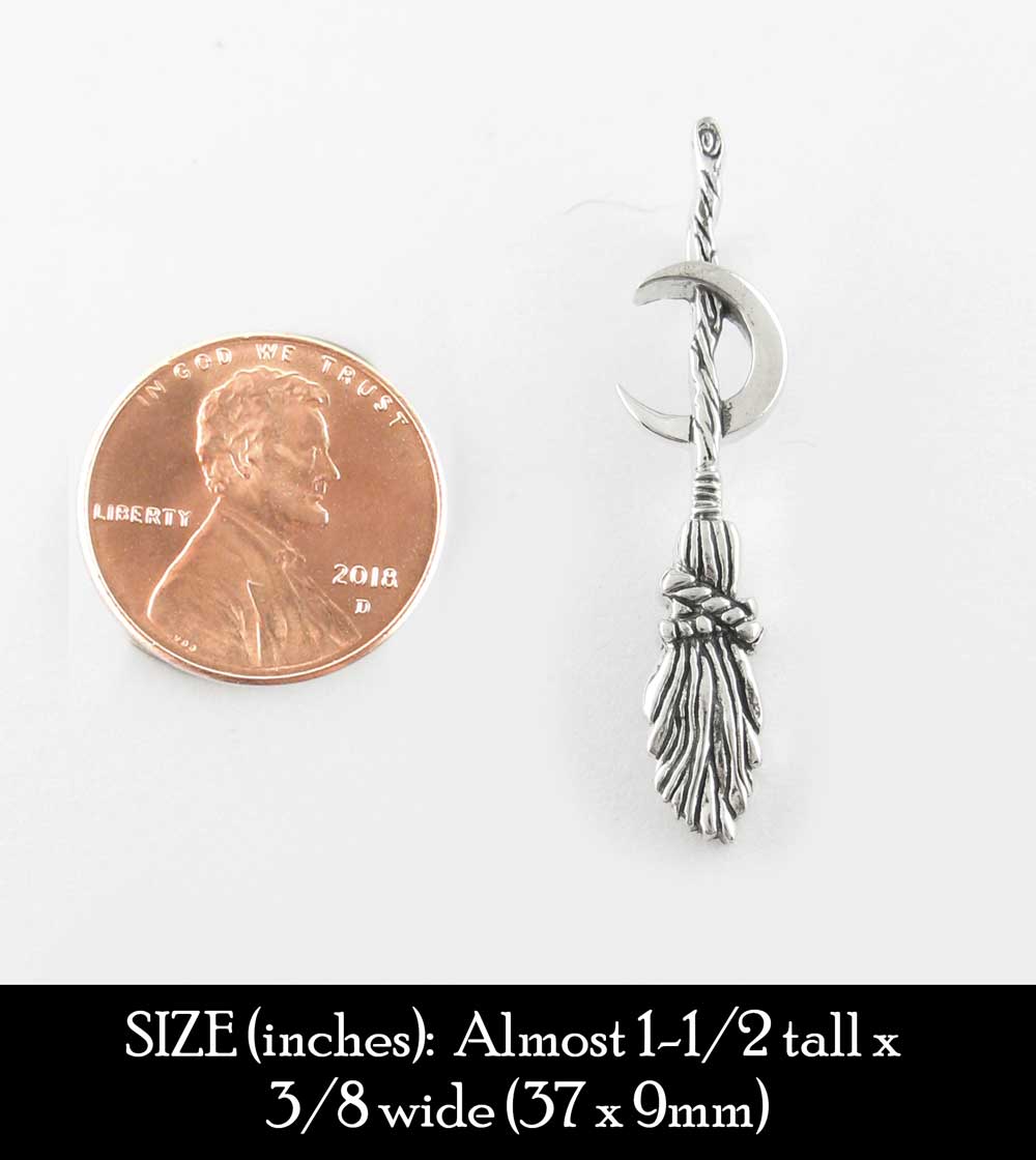 Broomstick with Crescent Moon Pendant, Handmade - 925 Sterling Silver