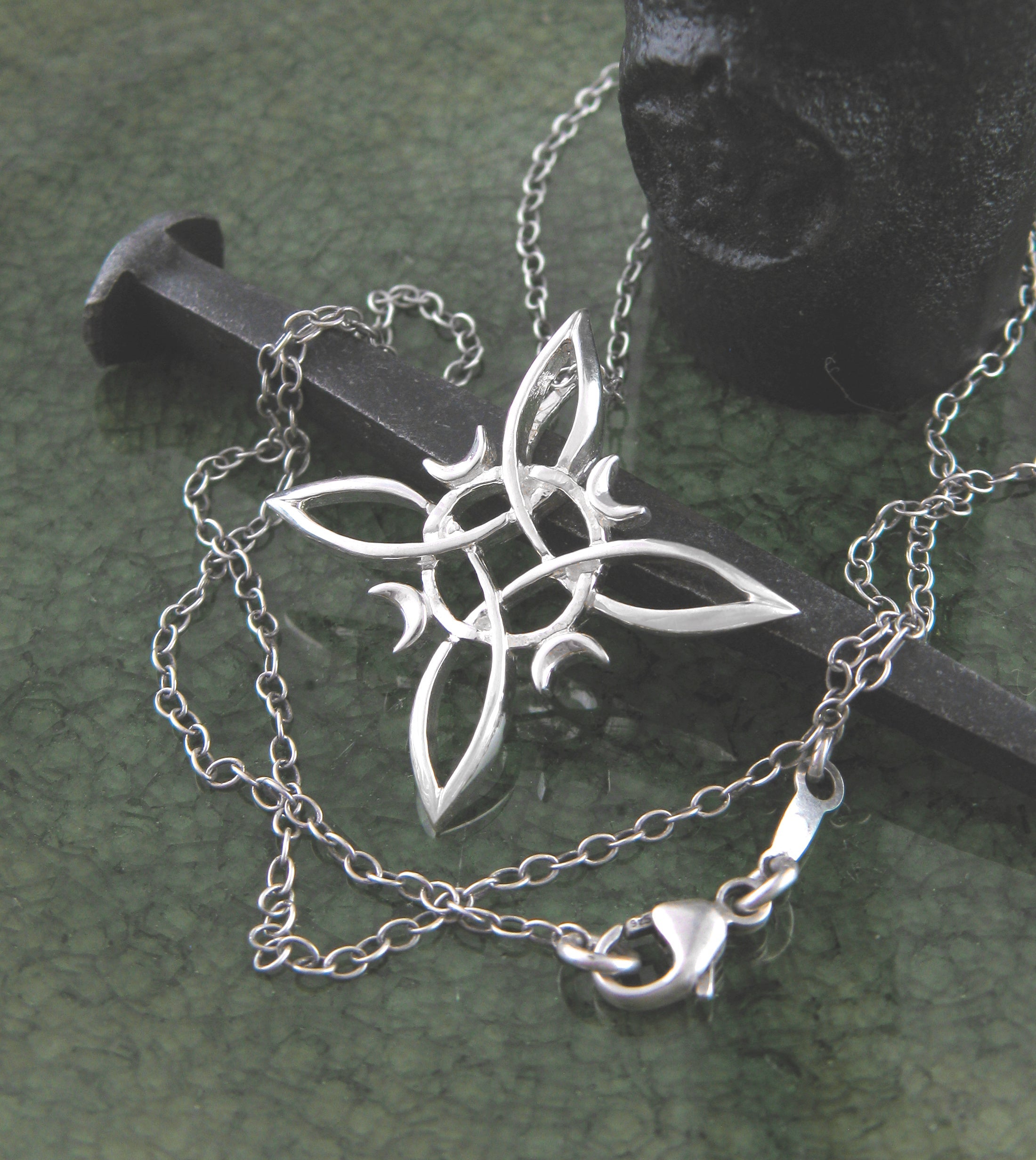 Witch's Knot with 4 Crescent Moons Pendant, Handmade