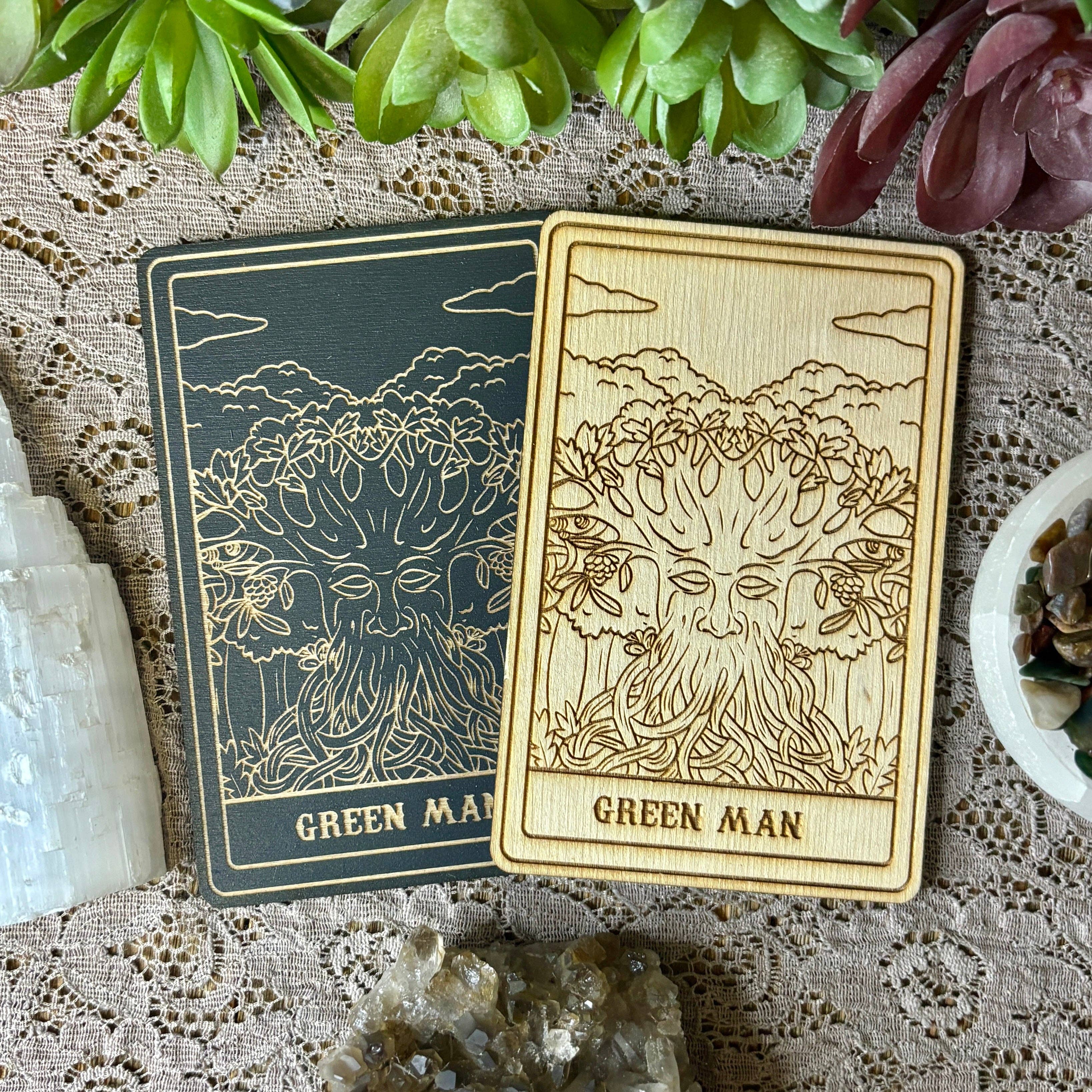 The Green Man Deity Card | Altar Decor | Wall Art | : 5" Tall Card / Painted Black