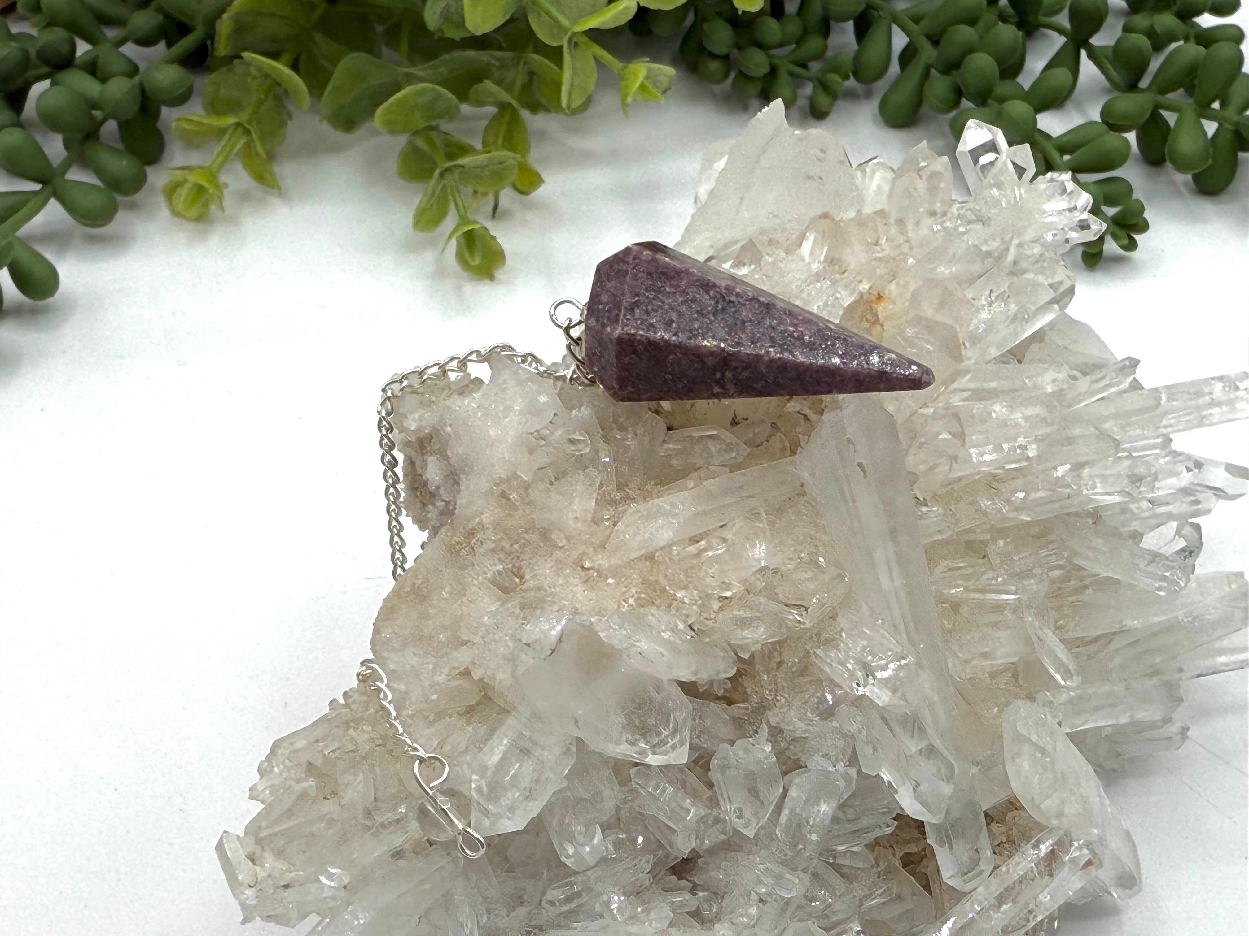 Lepidolite Pendulum w/Silver Plated Chain