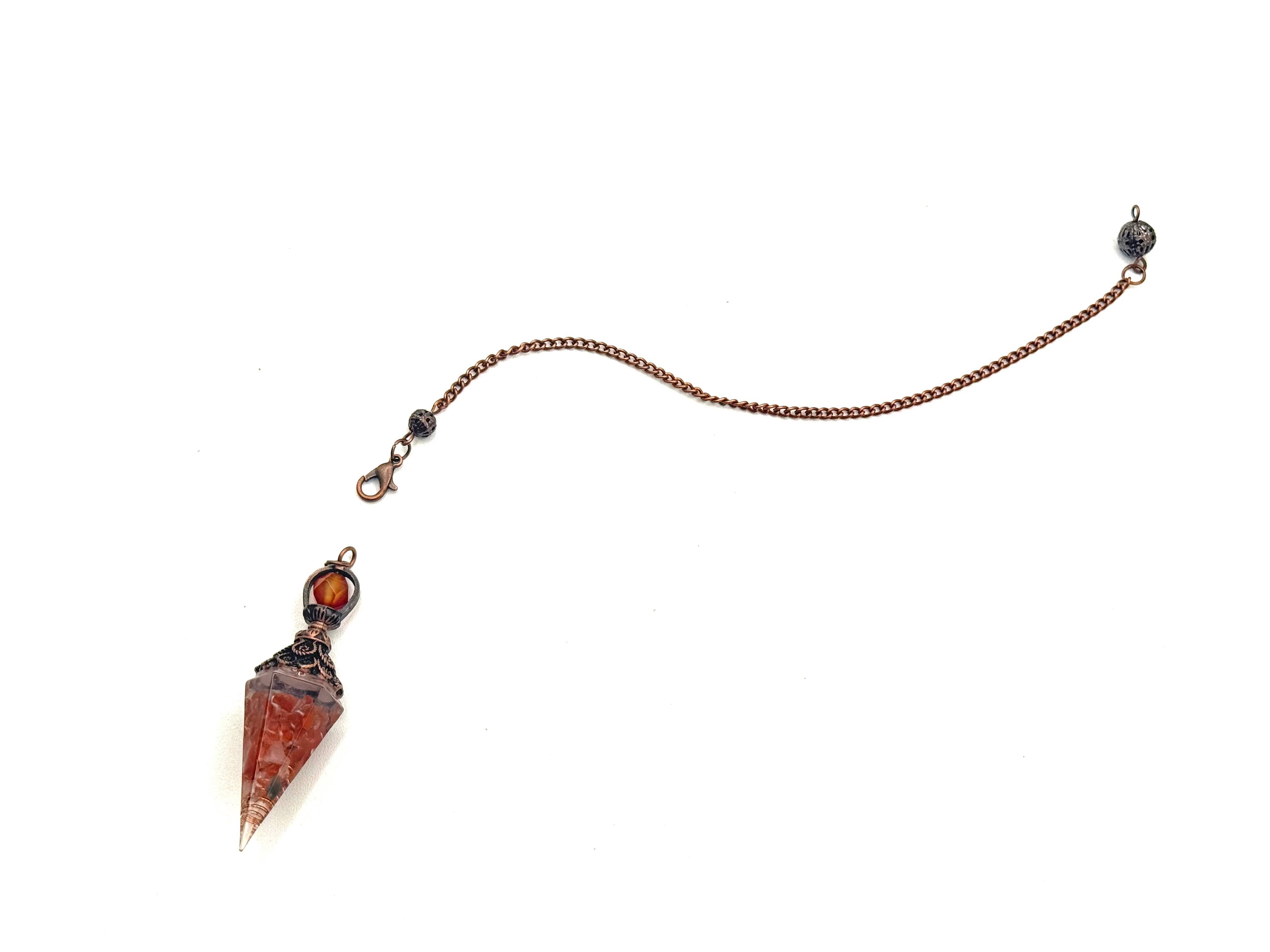 Carnelian Gemstone Chips with Copper in Resin Pendulum