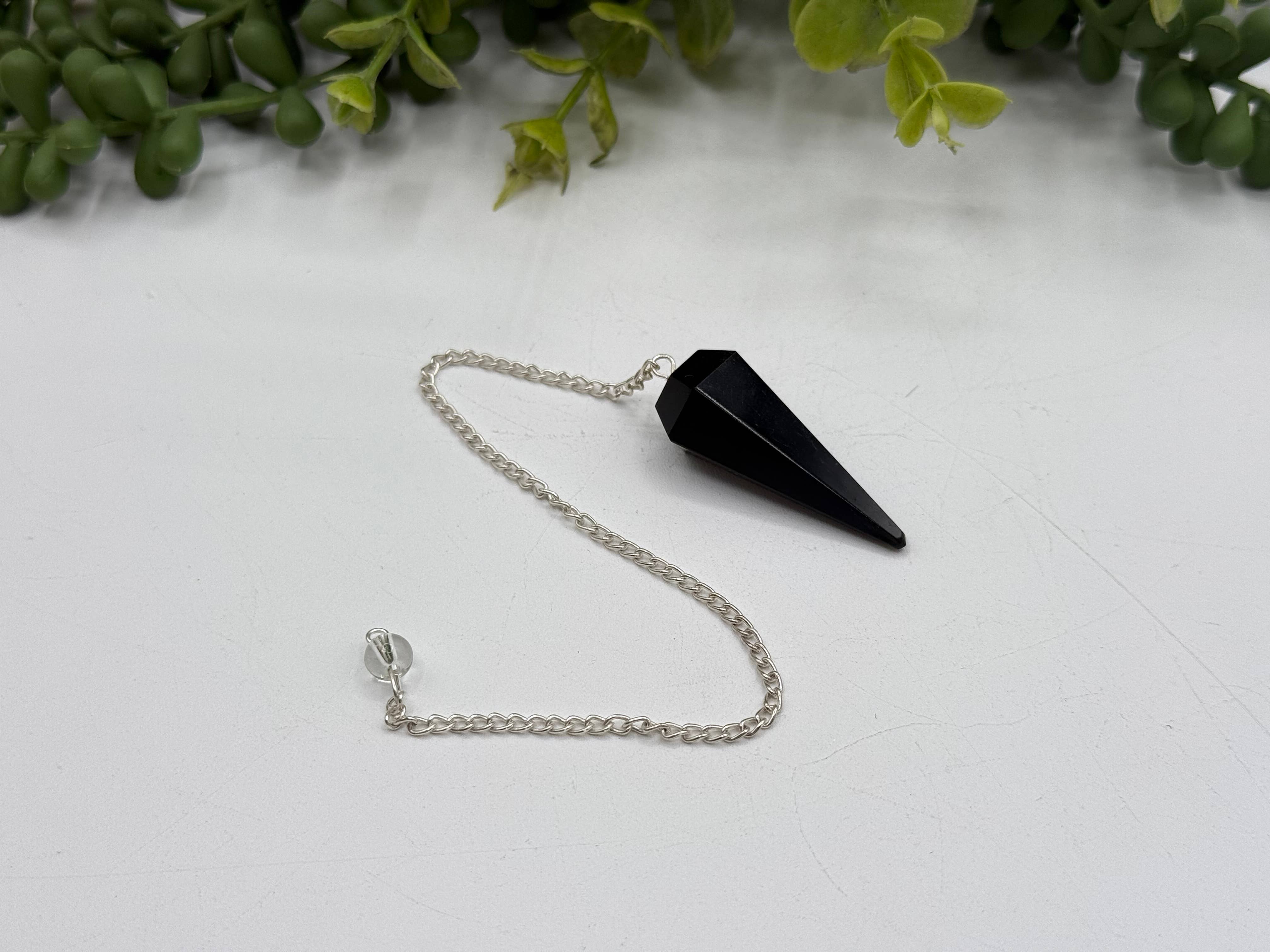 Black Obsidian Pendulum w/Silver Plated Chain