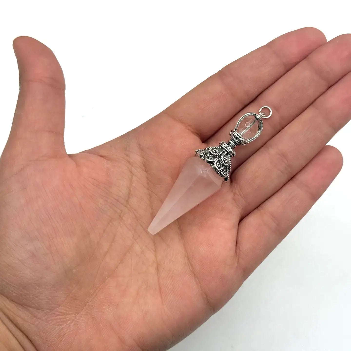 Double Cap Pendulums with Silver Plated Chain : Crytal Quartz