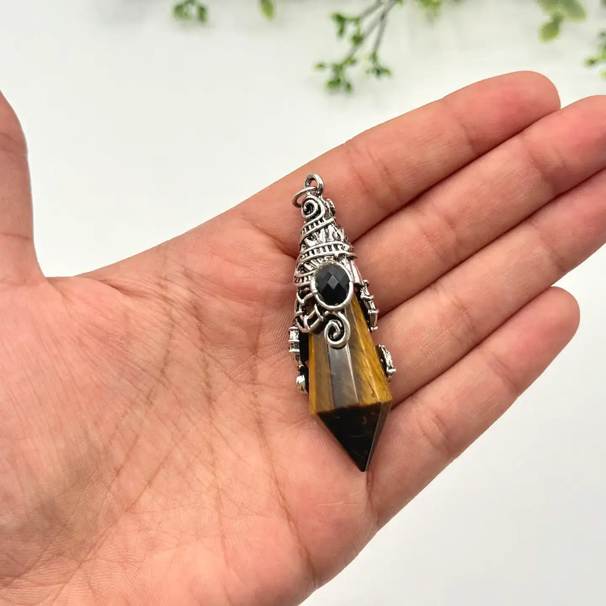 Gemstone Pendulum 12 Faceted Antique Silver Color : Opalite