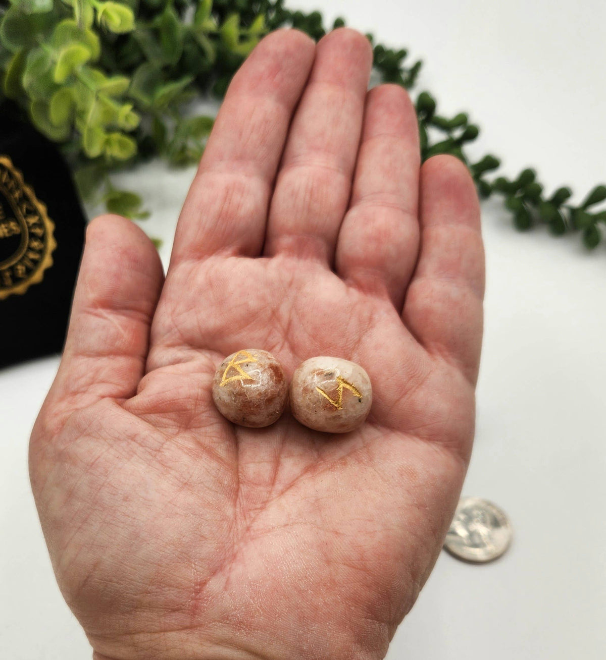 Sunstone Semi-Precious Gemstone Rune Sets + Velvet Pouch