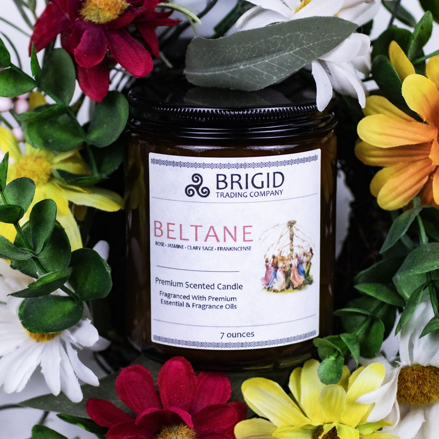 Beltane Soy Wax Candle - Rose, Jasmine, Clary Sage, and Frankincense