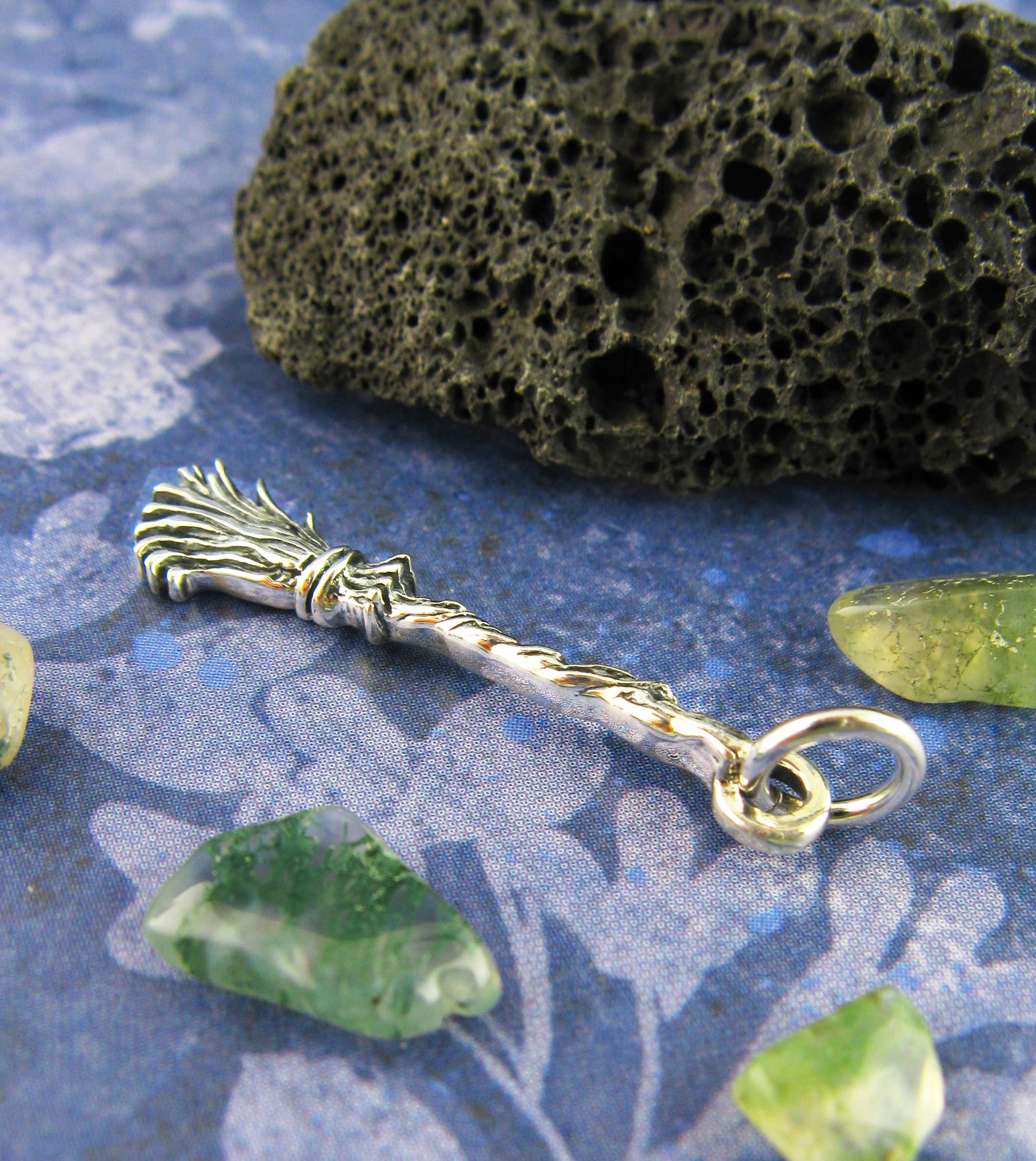 Besom or Broomstick Charm, Handmade - 925 Sterling Silver