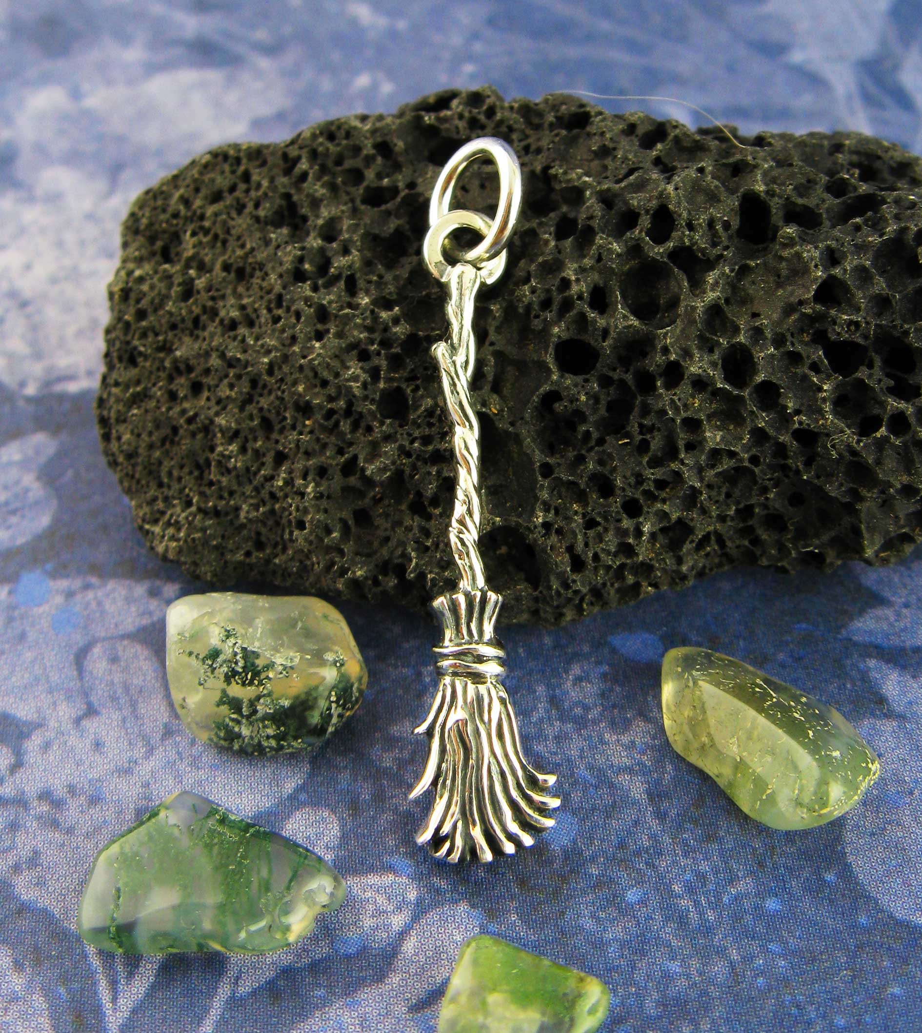 Besom or Broomstick Charm, Handmade - 925 Sterling Silver