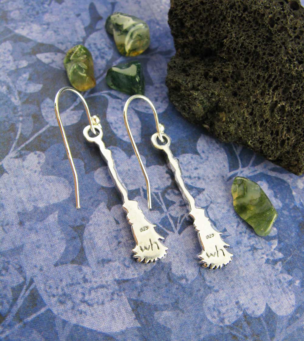 Witch's Broom Earrings, Handmade - 925 Sterling Silver