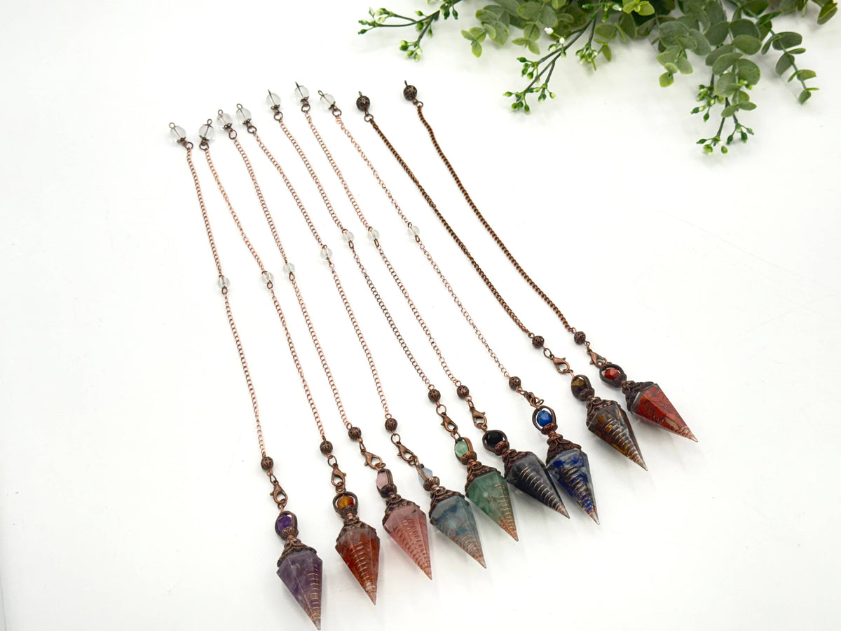 Green Aventurine Gemstone Chips w/ Copper & Resin Pendulum