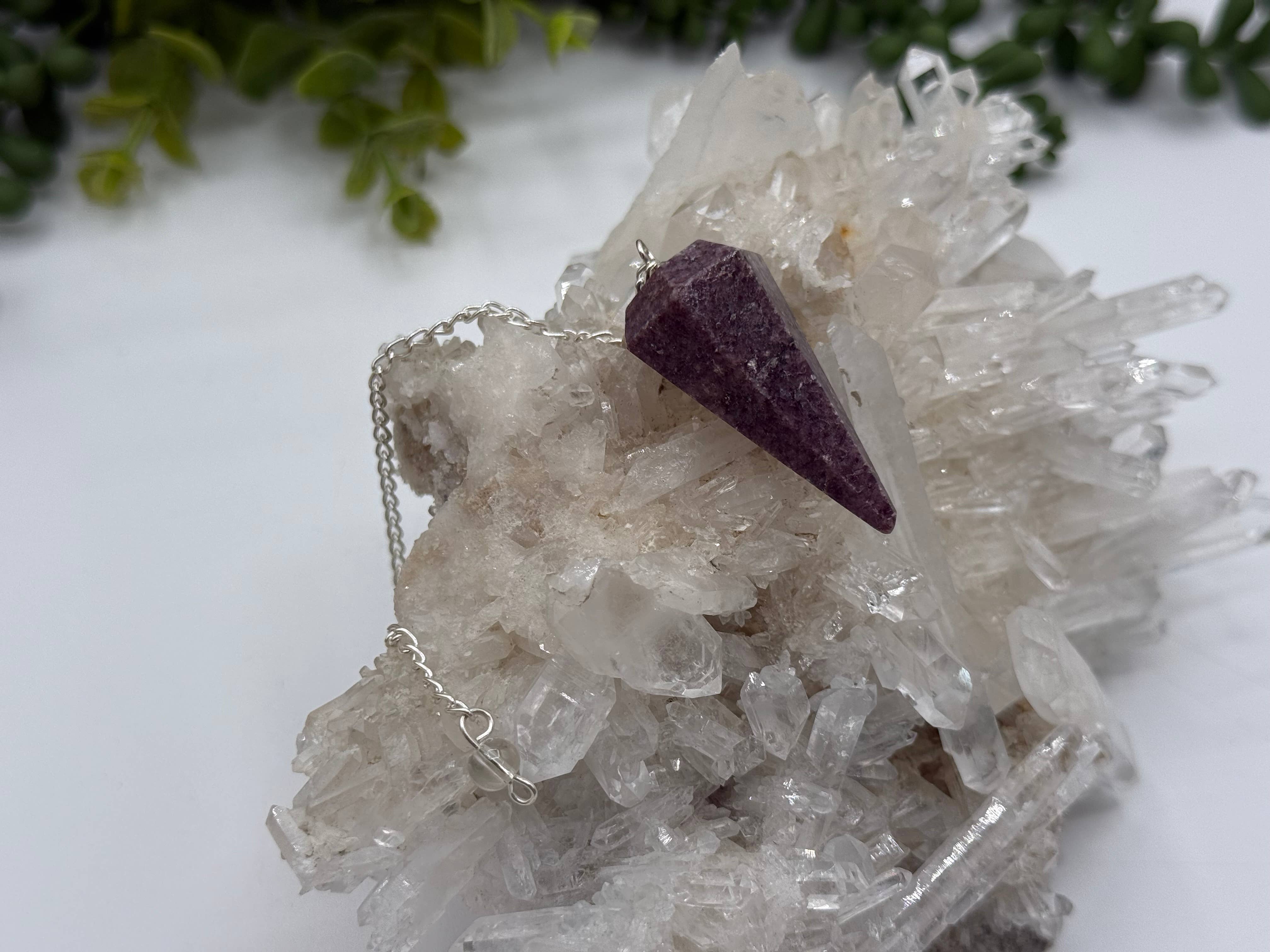 Lepidolite Pendulum w/Silver Plated Chain