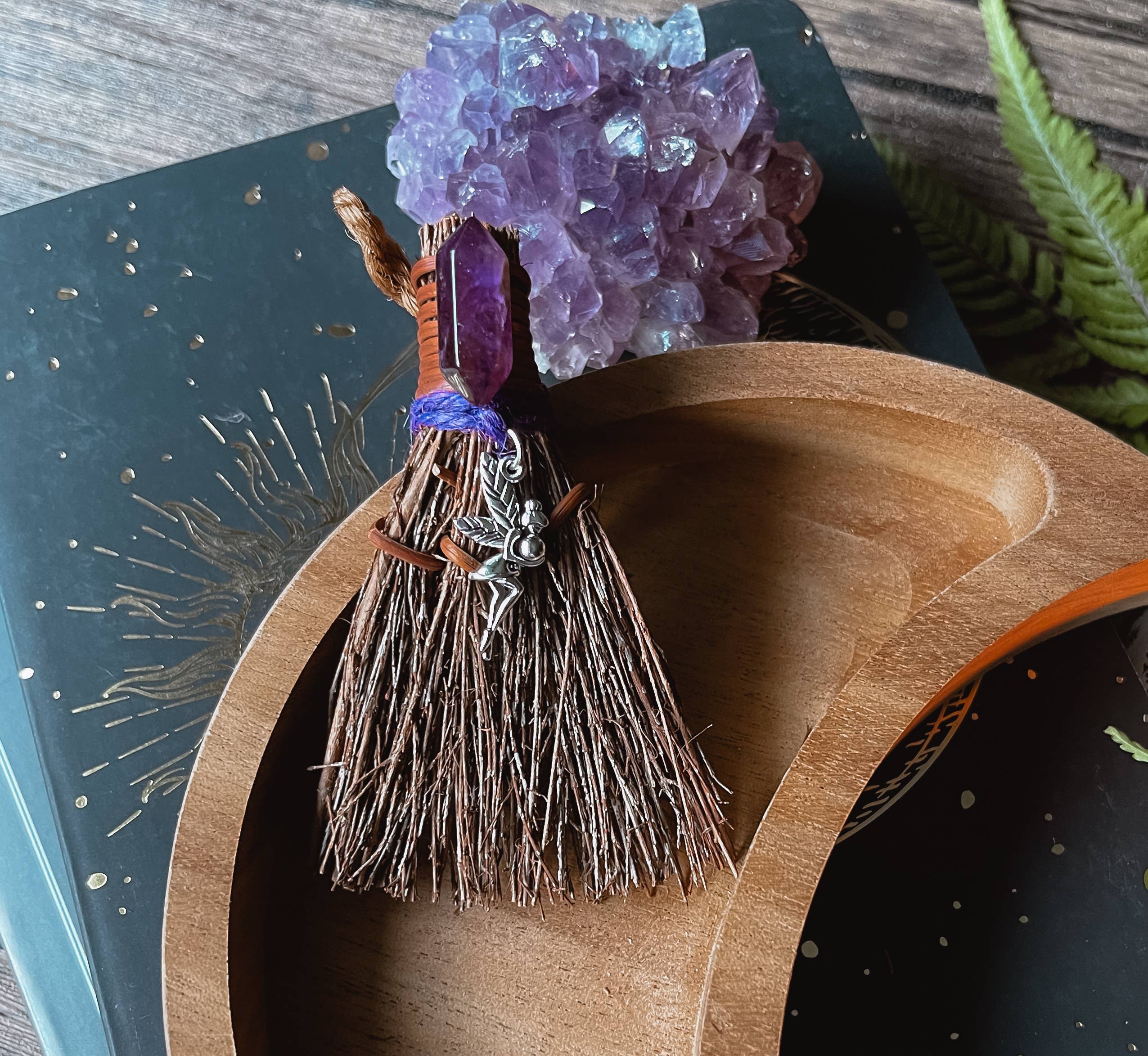Amethyst Fairy Mini Witch's Broom, Witchy Altar Besom 3": Unscented
