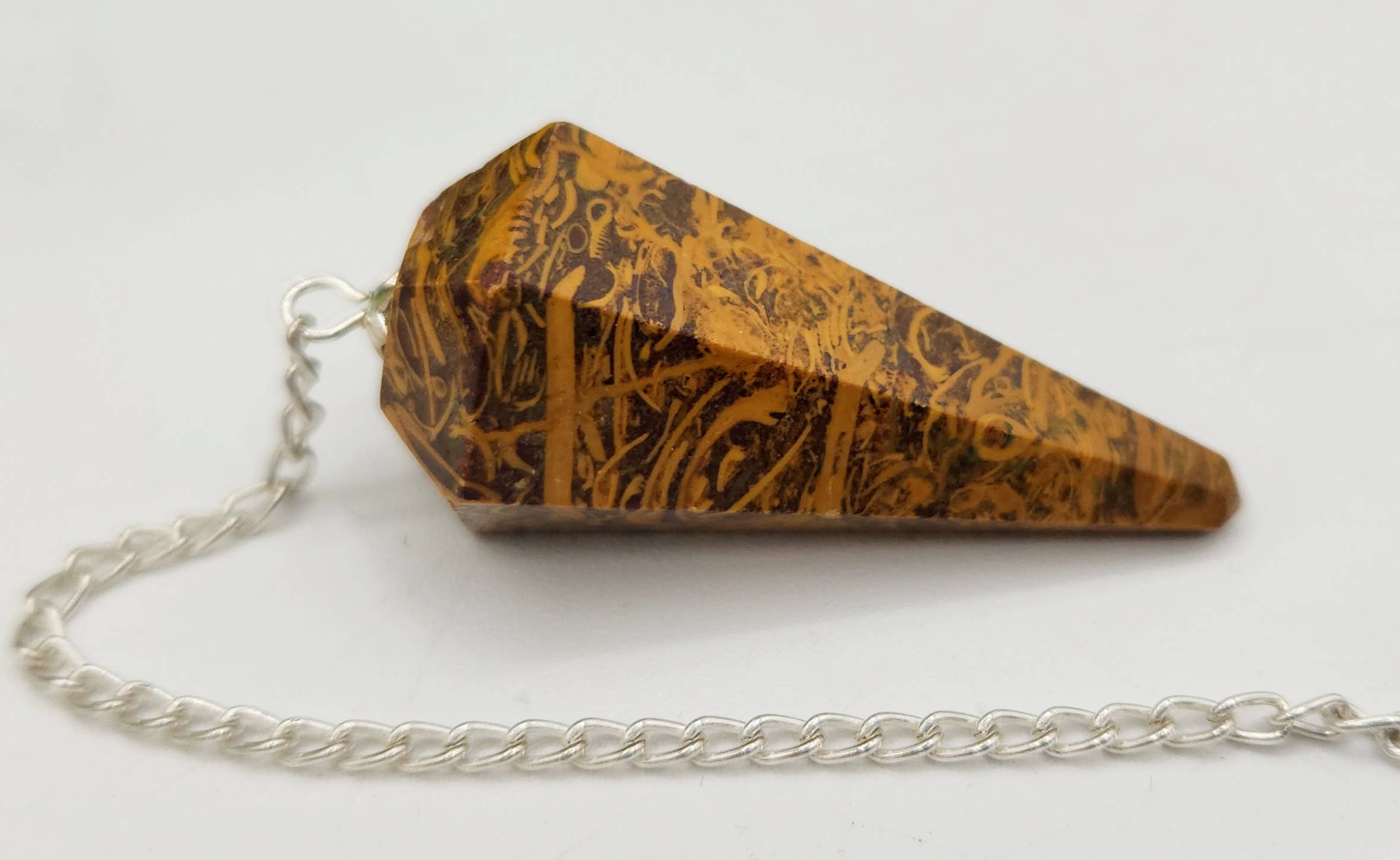 Calligraphy Jasper Pendulum w/Silver Plated Chain