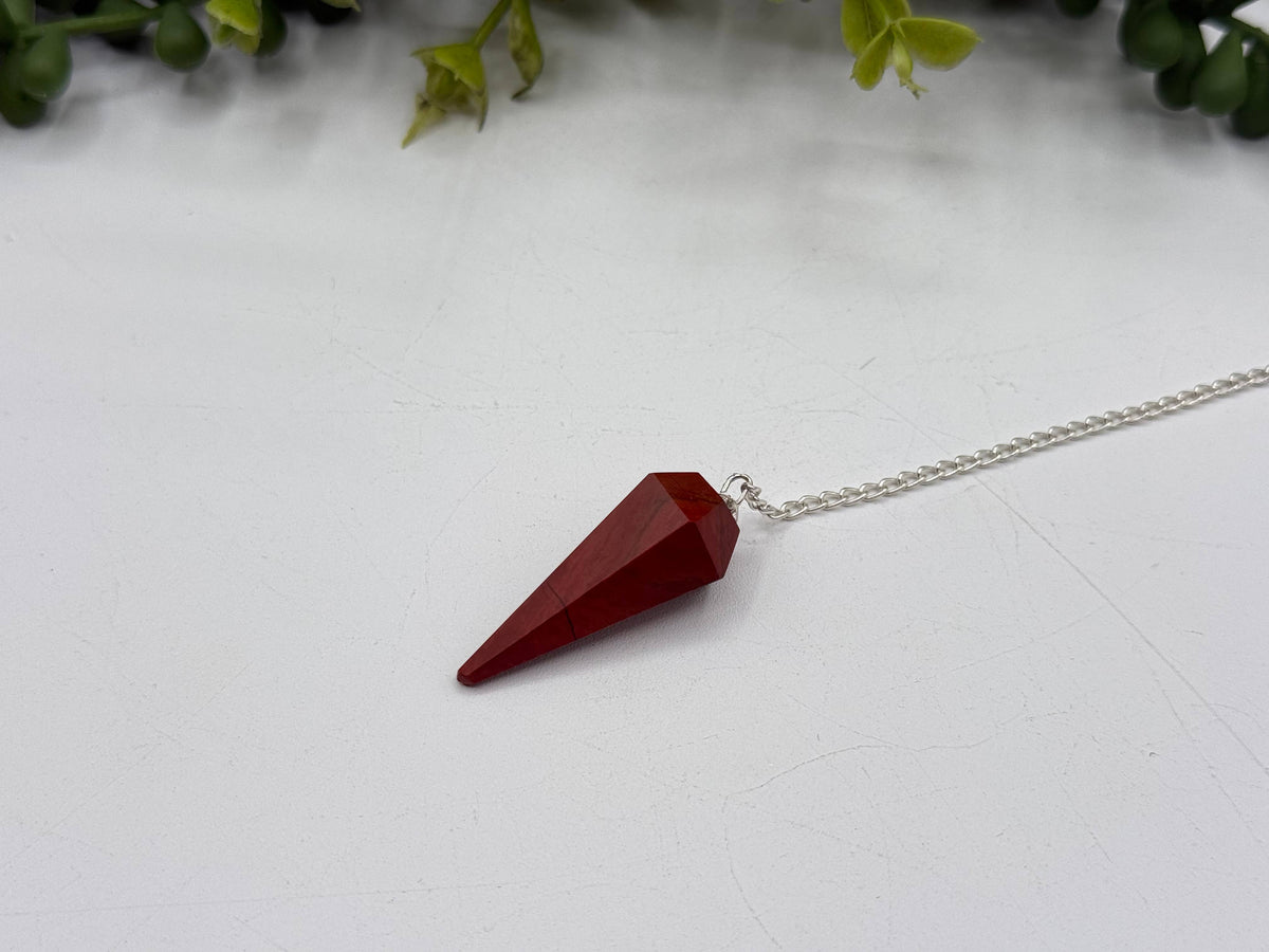 Red Jasper Gemstone Pendulum w/Silver Plated Chain