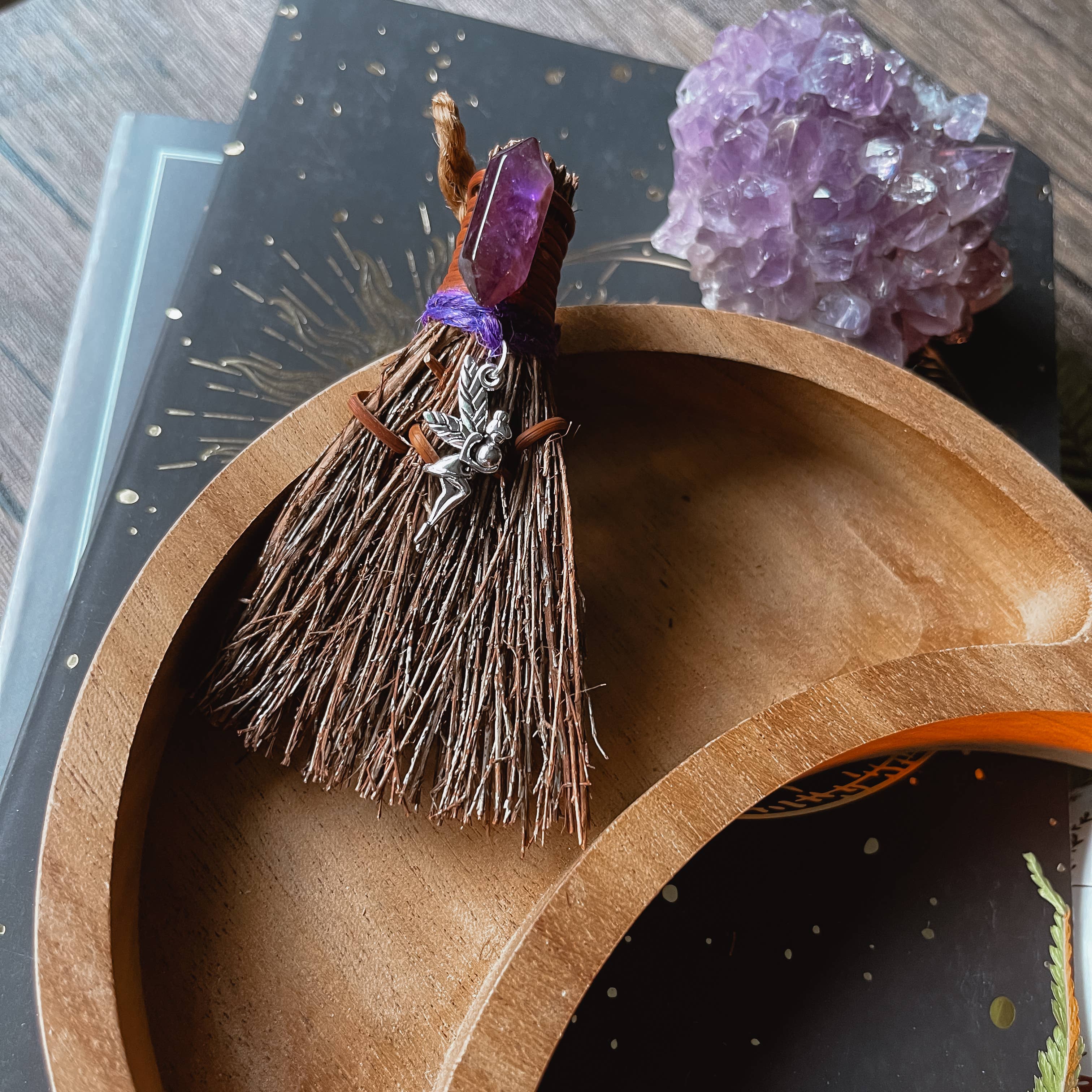 Amethyst Fairy Mini Witch's Broom, Witchy Altar Besom 3": Unscented