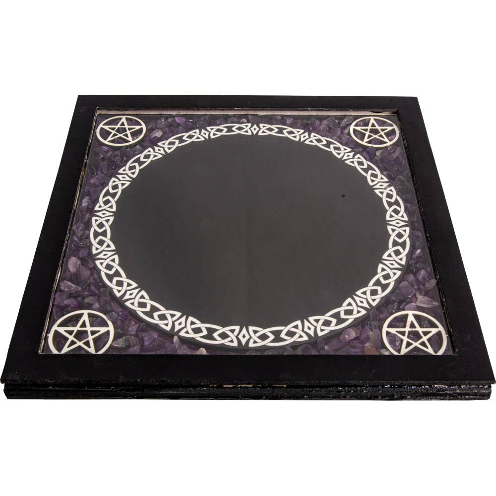 Glass Scrying Mirrors Pentacles w/ Amethyst Chips (Each)