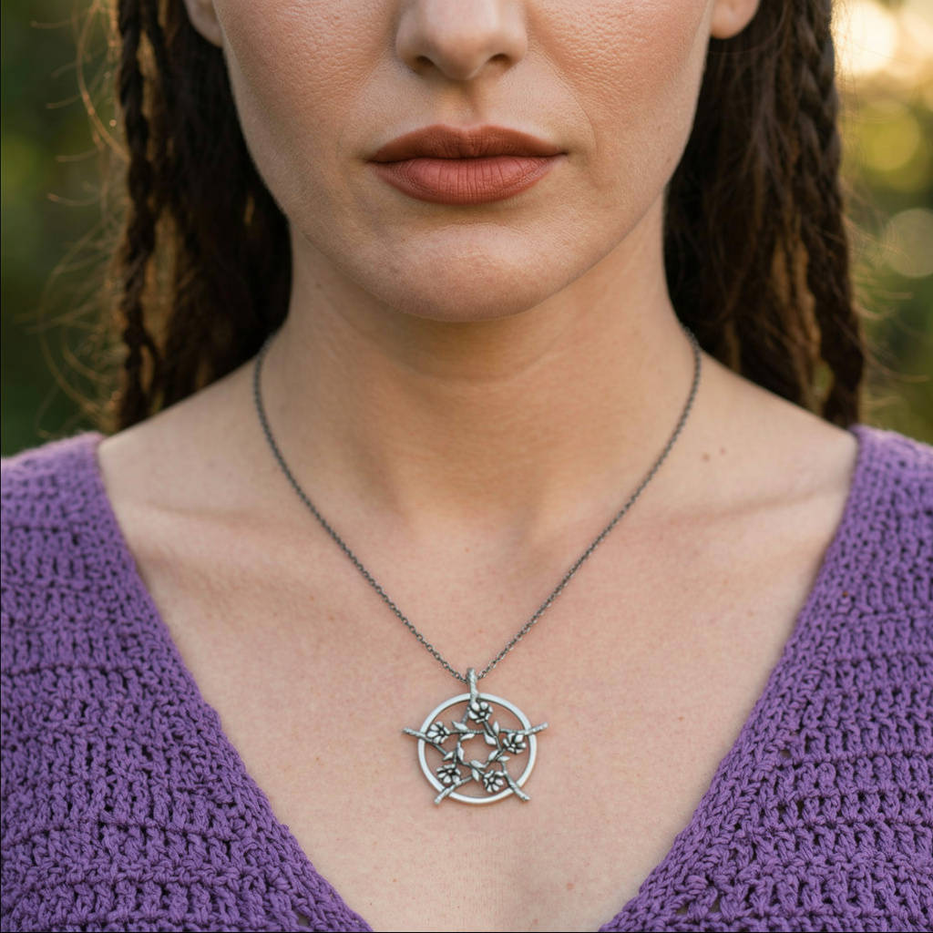 Five Flowers Hidden Pentacle Pendant, Handmade