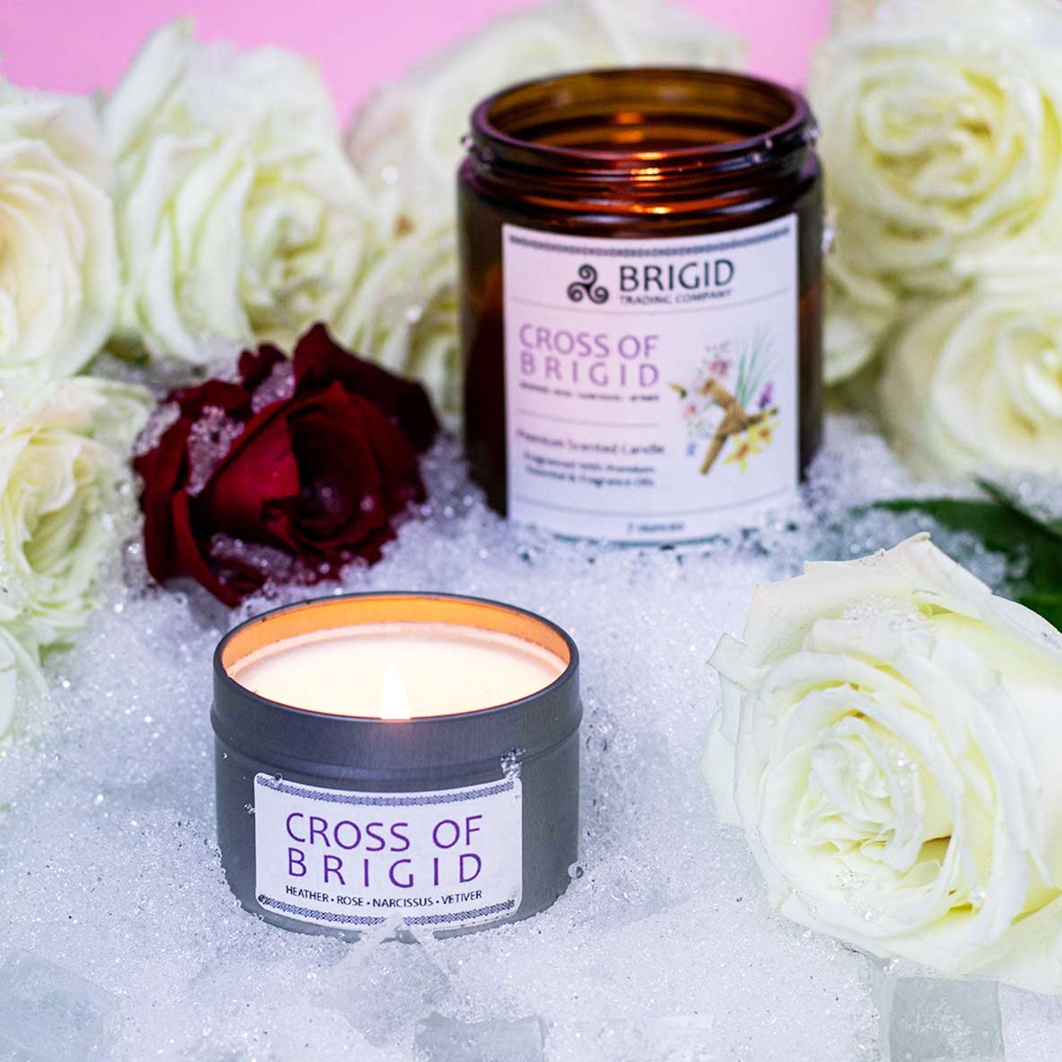 Cross of Brigid Soy Wax Candle - Heather, Rose, Narcissus & Vetiver