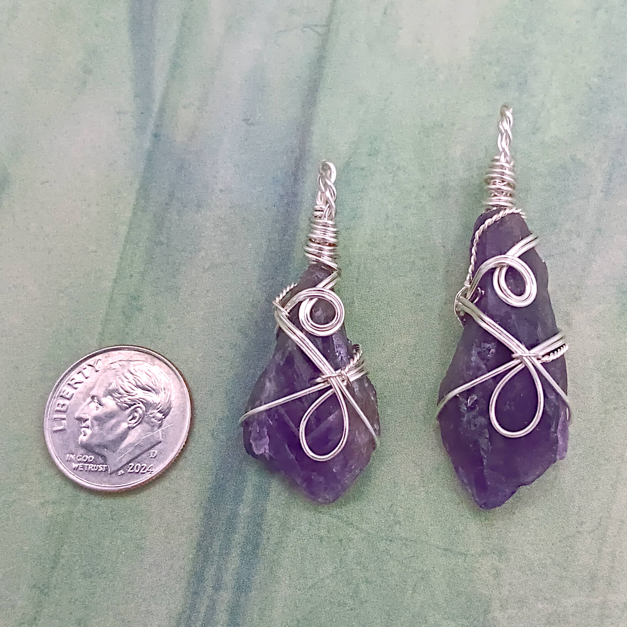 Raw Amethyst Crystal Point Pendant – Handmade Silver-Plated Wire Wrapped Necklace