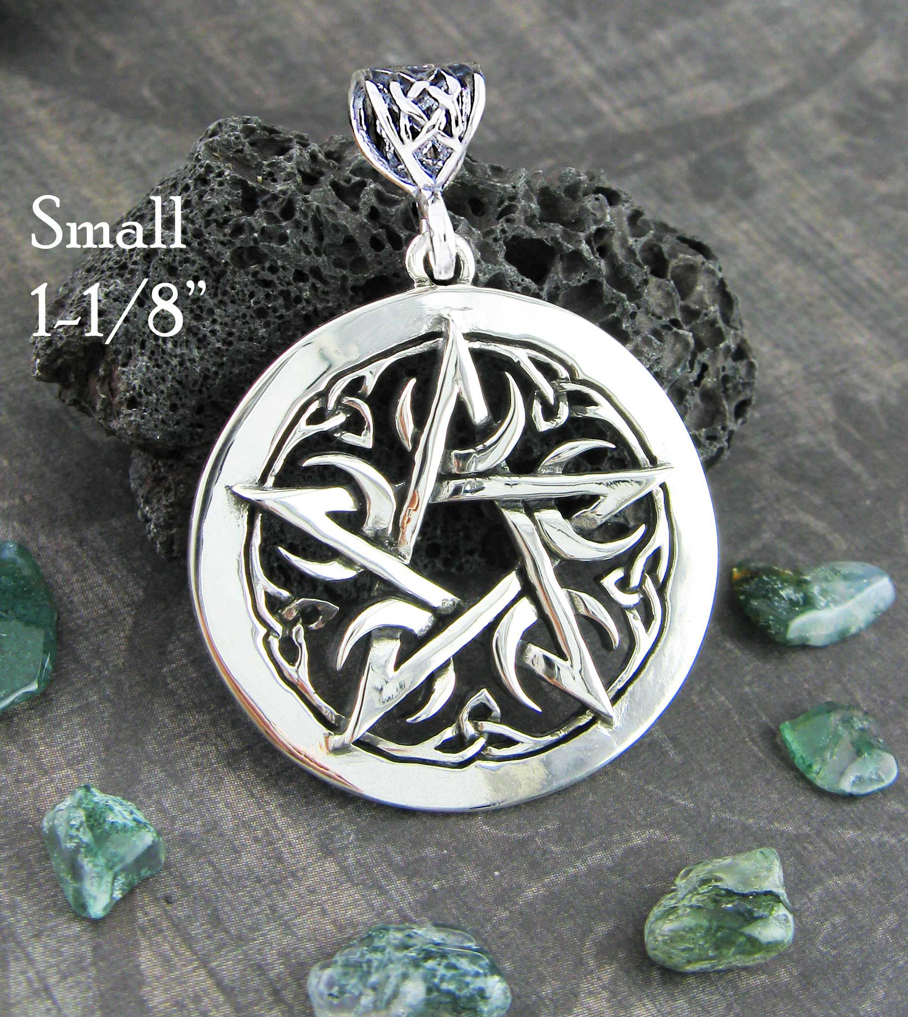 SMALL Crescent Moon Pentacle Pendant, Handmade - 925 Sterling Silver