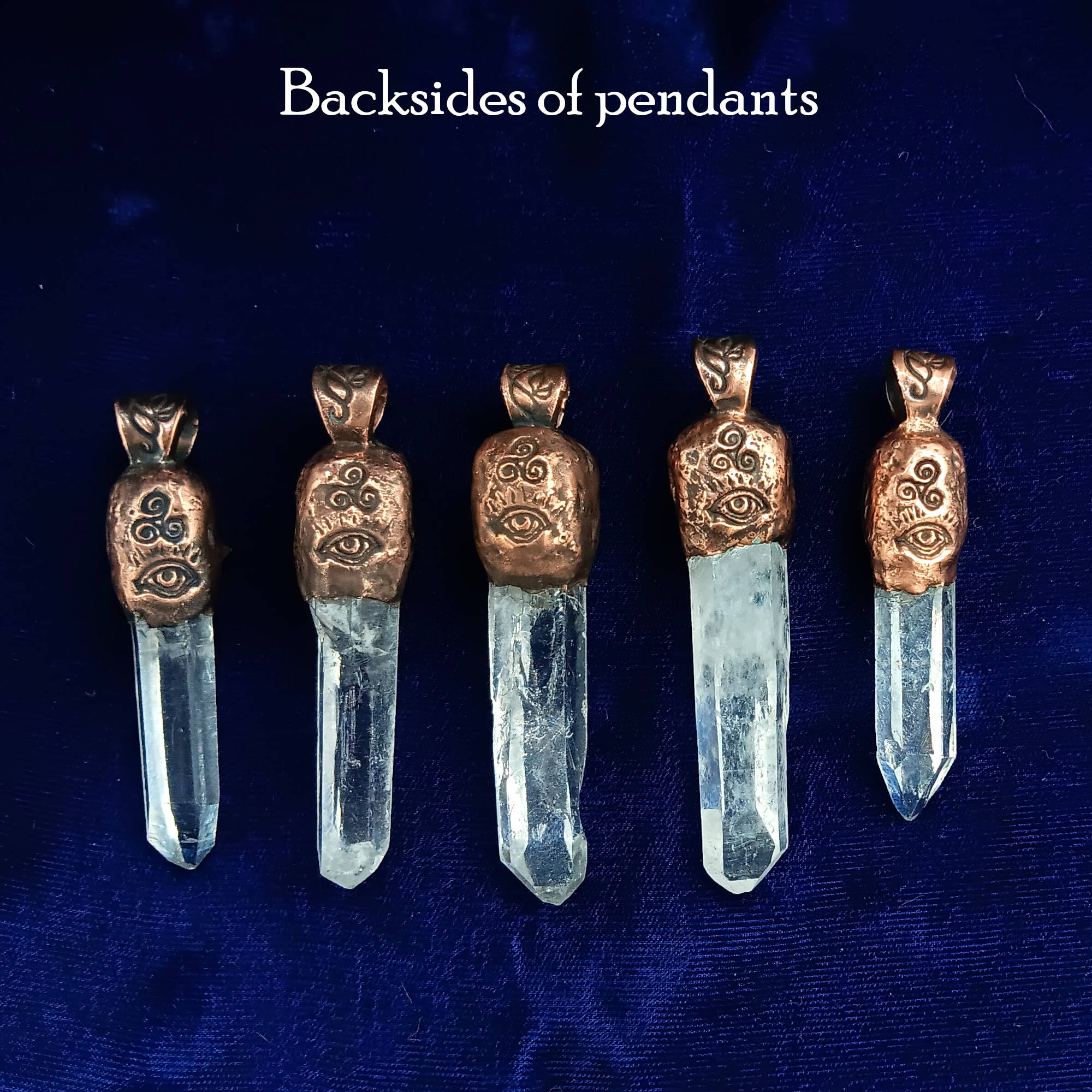 Clear Quartz Copper Pendant – Triple Moon Rune Amulet, Handmade Crystal Jewelry