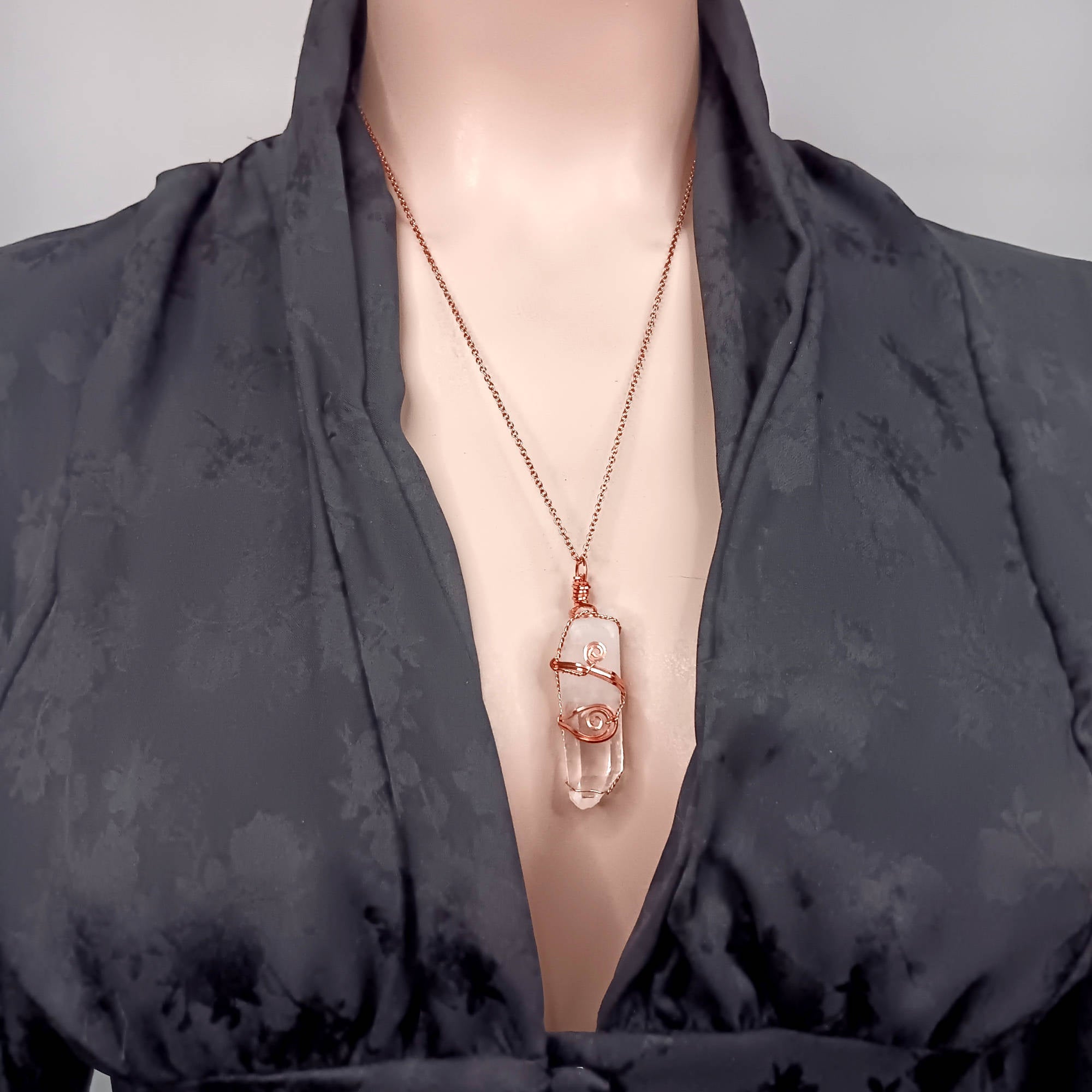 Raw Quartz Crystal Point Pendant – Copper Wire Wrapped Necklace, Handmade