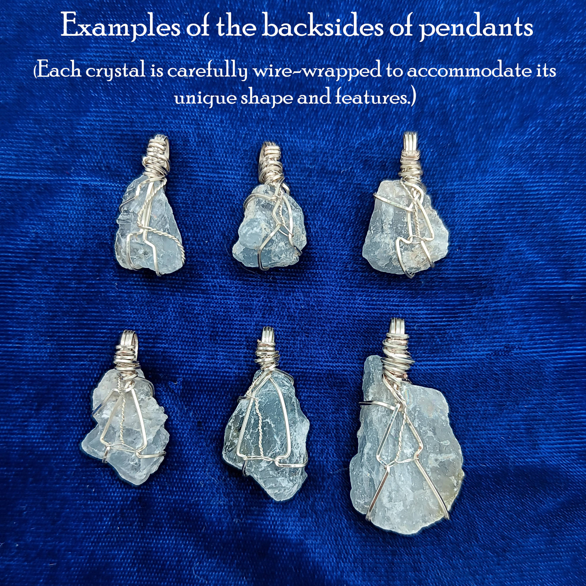Raw Blue Celestite Crystal Pendant, Silver Wire-Wrapped, Handmade