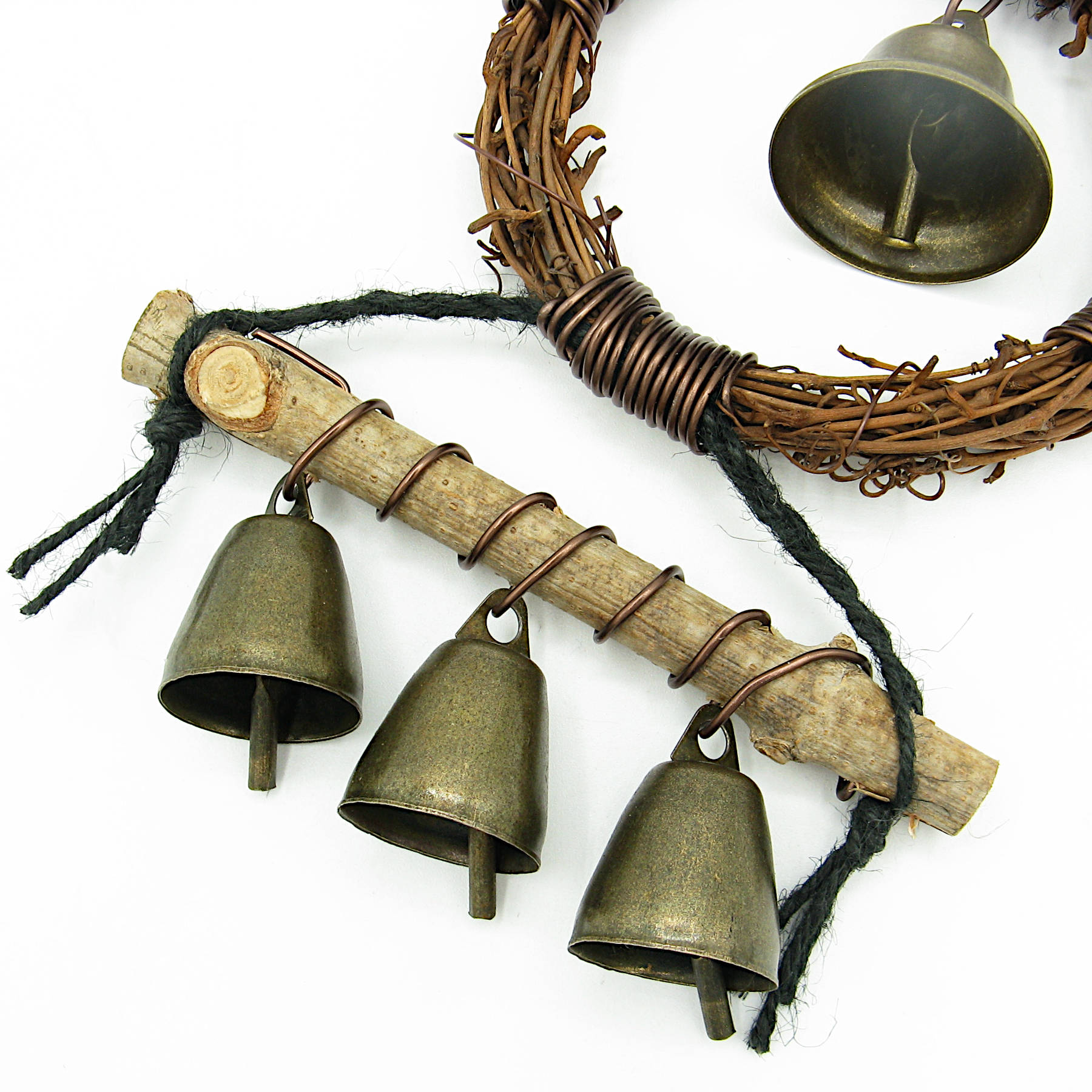 Witch's Bell: Small Wreath, Twig, Braided Twine, Spiral - Handcrafted