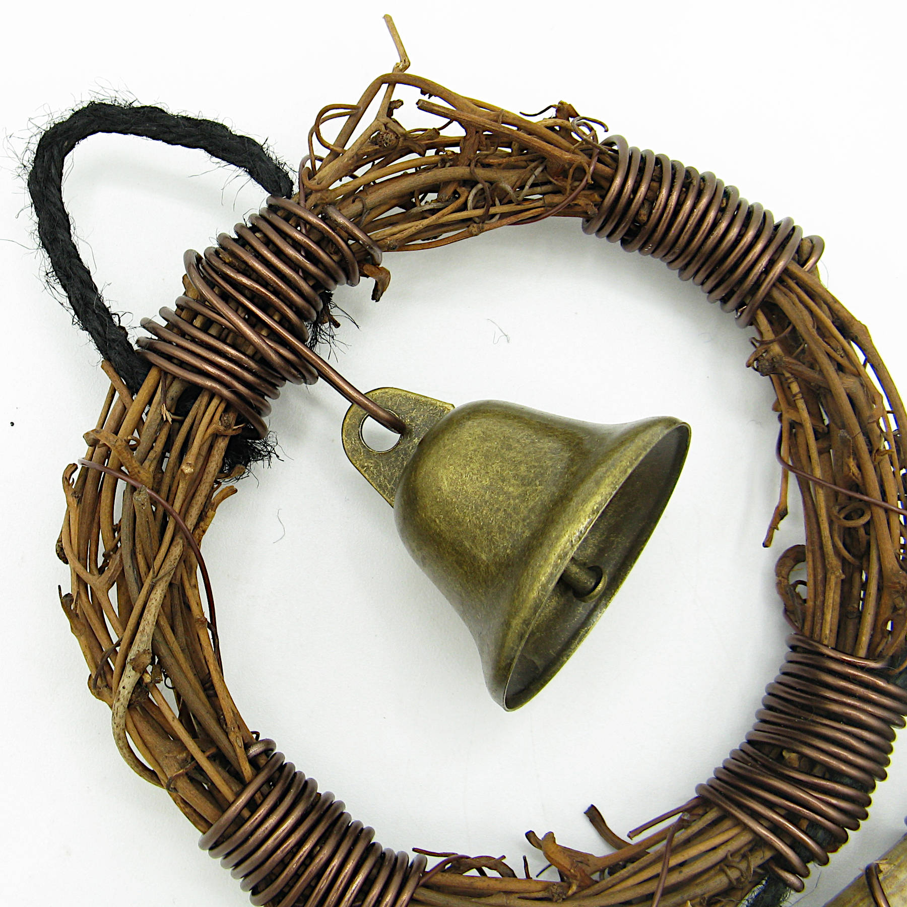Witch's Bell: Small Wreath, Twig, Braided Twine, Spiral - Handcrafted