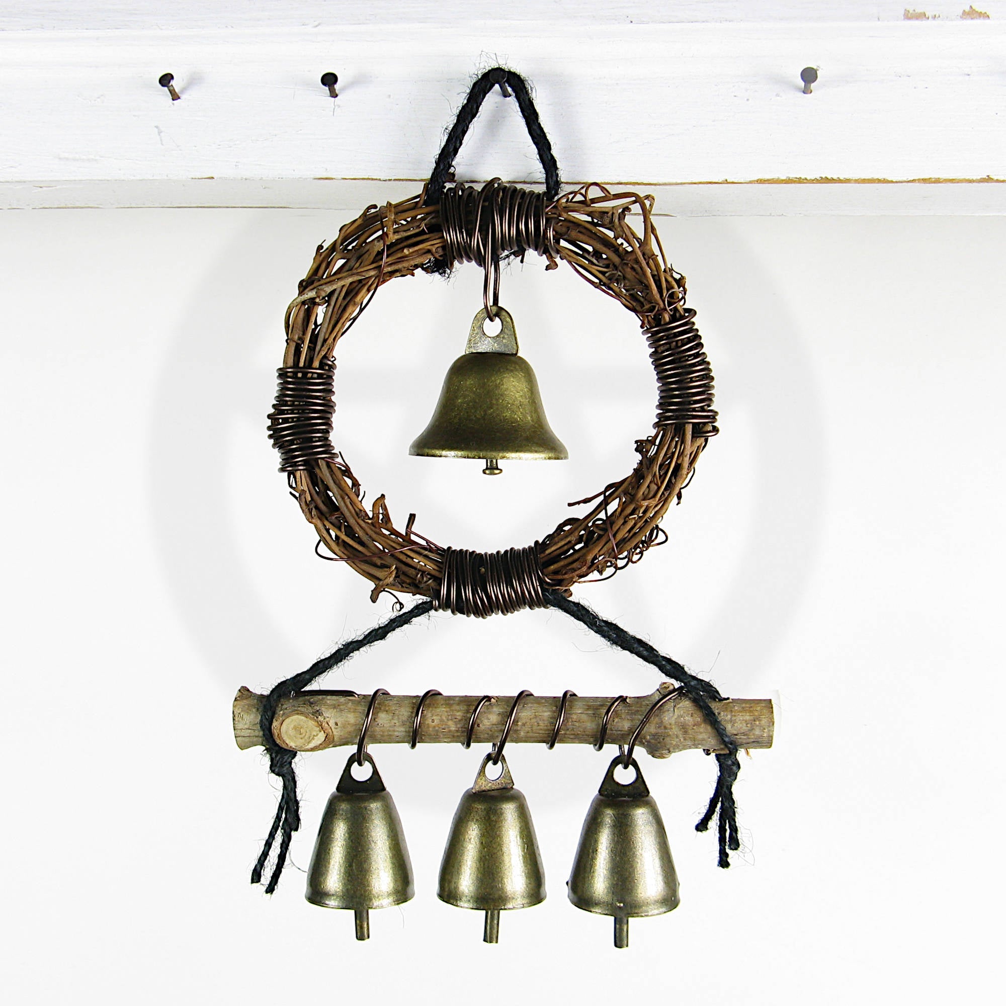 Witch's Bell: Small Wreath, Twig, Braided Twine, Spiral - Handcrafted