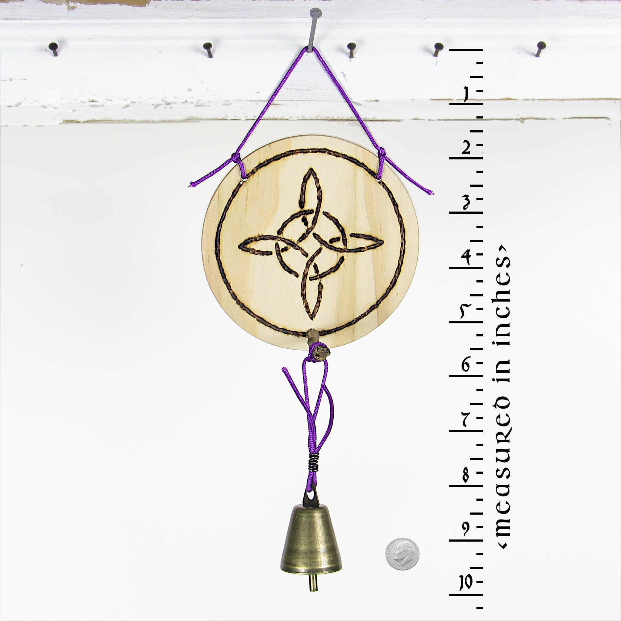 Wood-burned Witch's Knot with Twig and Bell - Handcrafted
