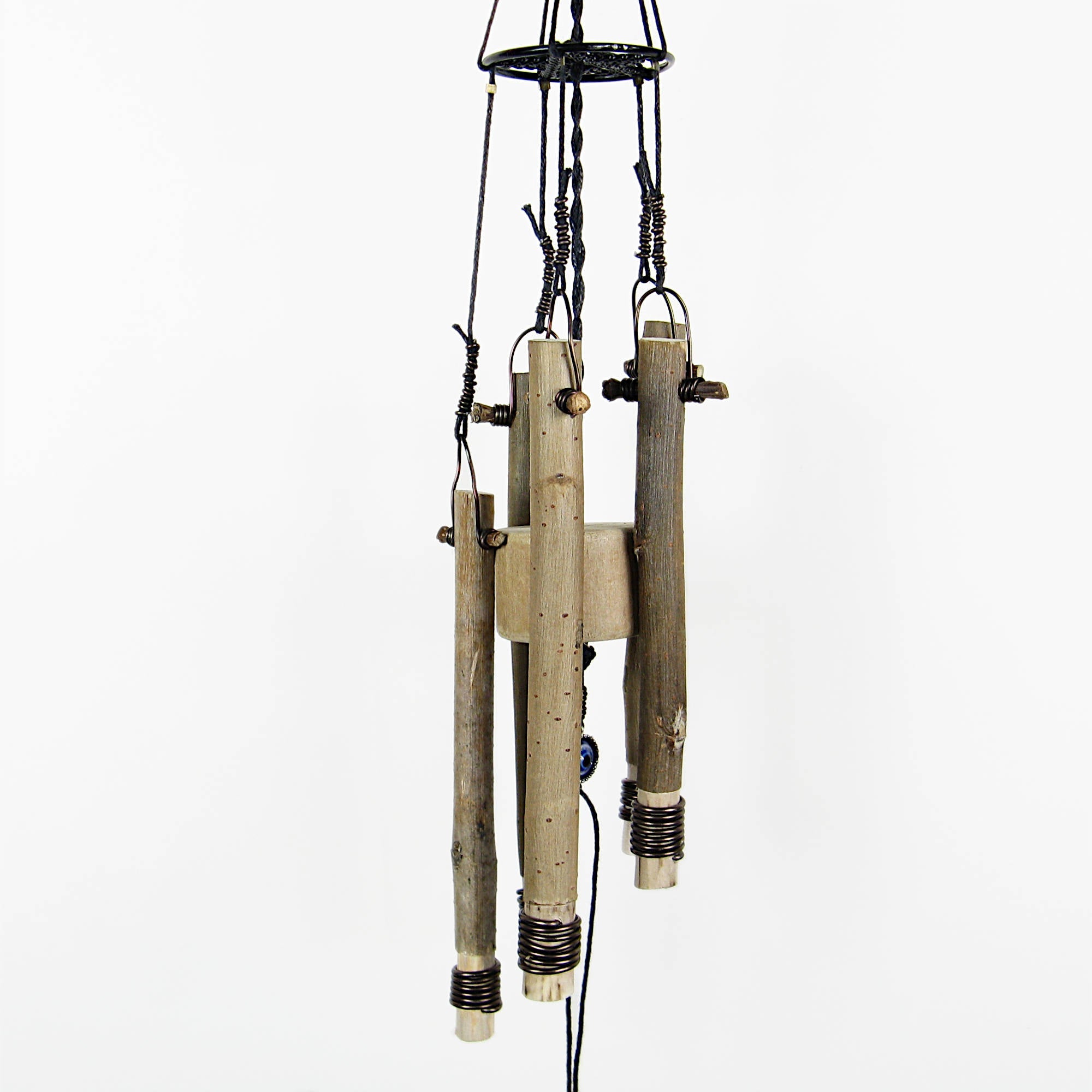 Soft-Sounding Windchime: Twigs, Driftwood, Bark, Evil Eye, Pentacle - Handcrafted