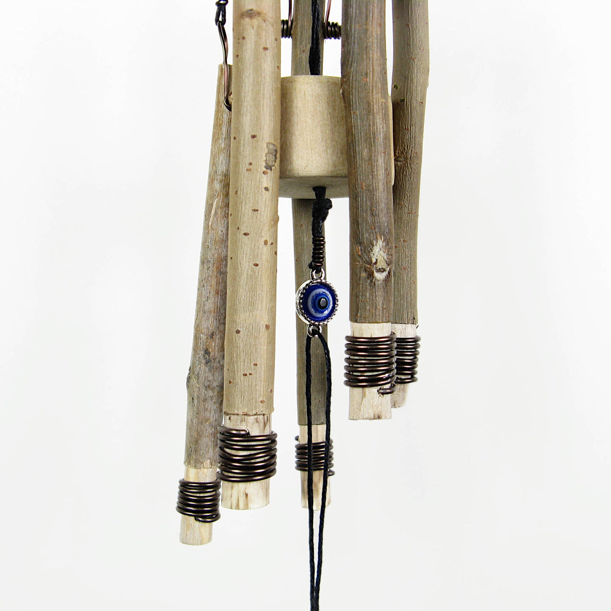 Soft-Sounding Windchime: Twigs, Driftwood, Bark, Evil Eye, Pentacle - Handcrafted