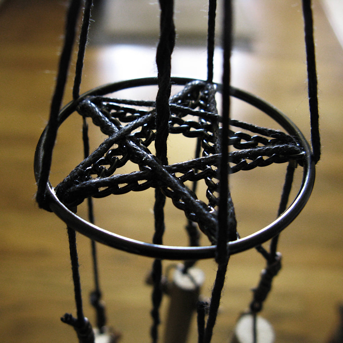 Soft-Sounding Windchime: Twigs, Driftwood, Bark, Evil Eye, Pentacle - Handcrafted