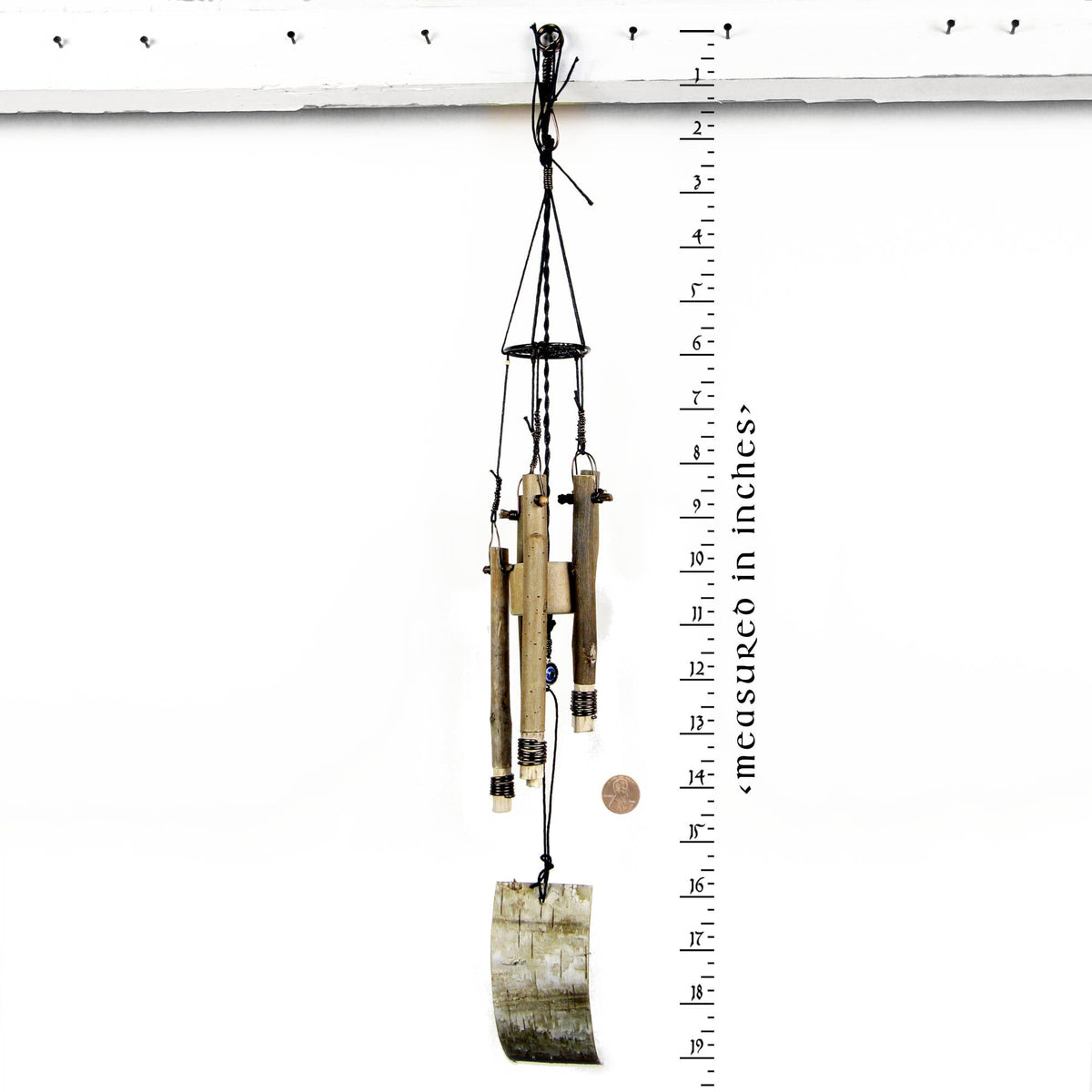 Soft-Sounding Windchime: Twigs, Driftwood, Bark, Evil Eye, Pentacle - Handcrafted