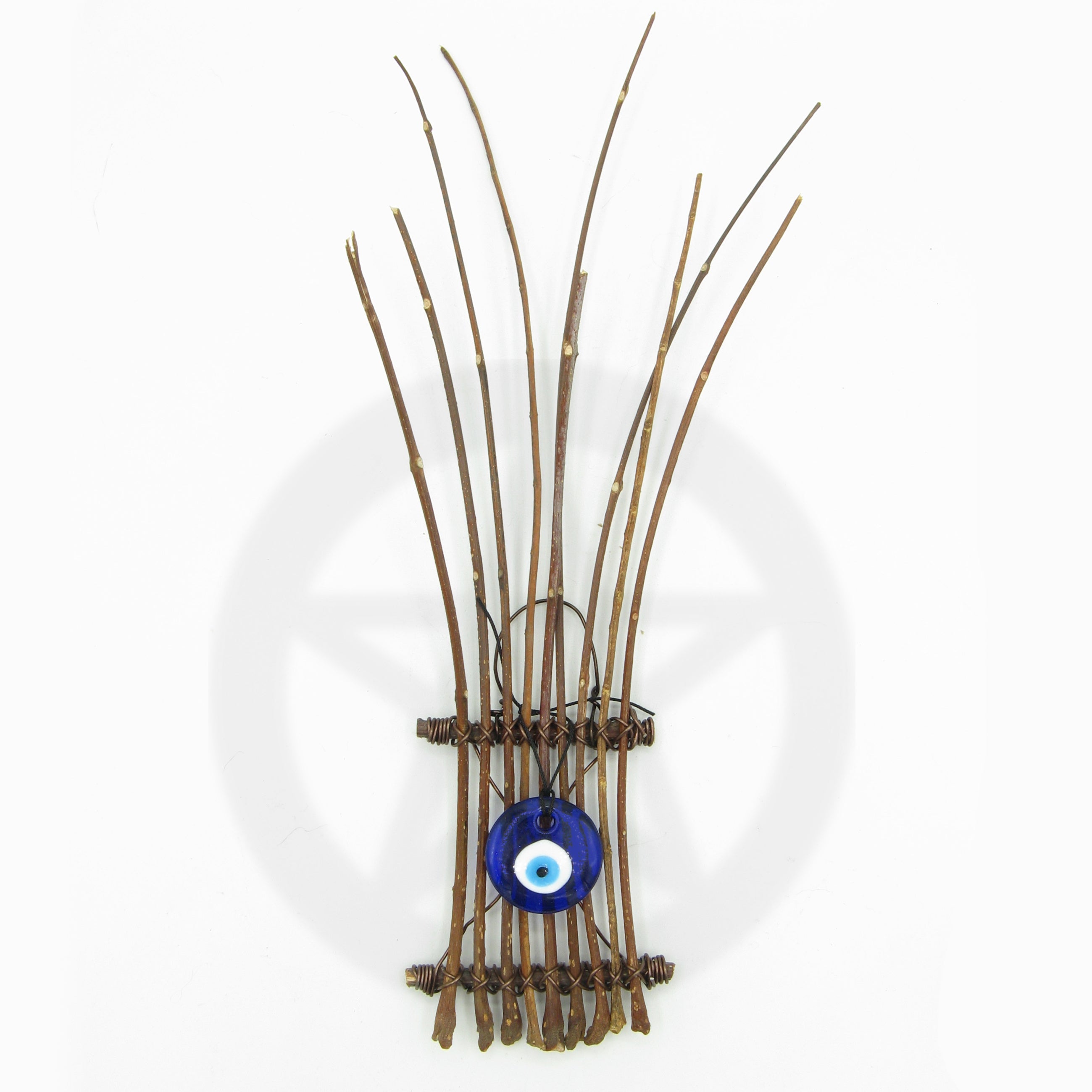 Large Glass Evil Eye with Long Twigs Wall Hanging - Handcrafted