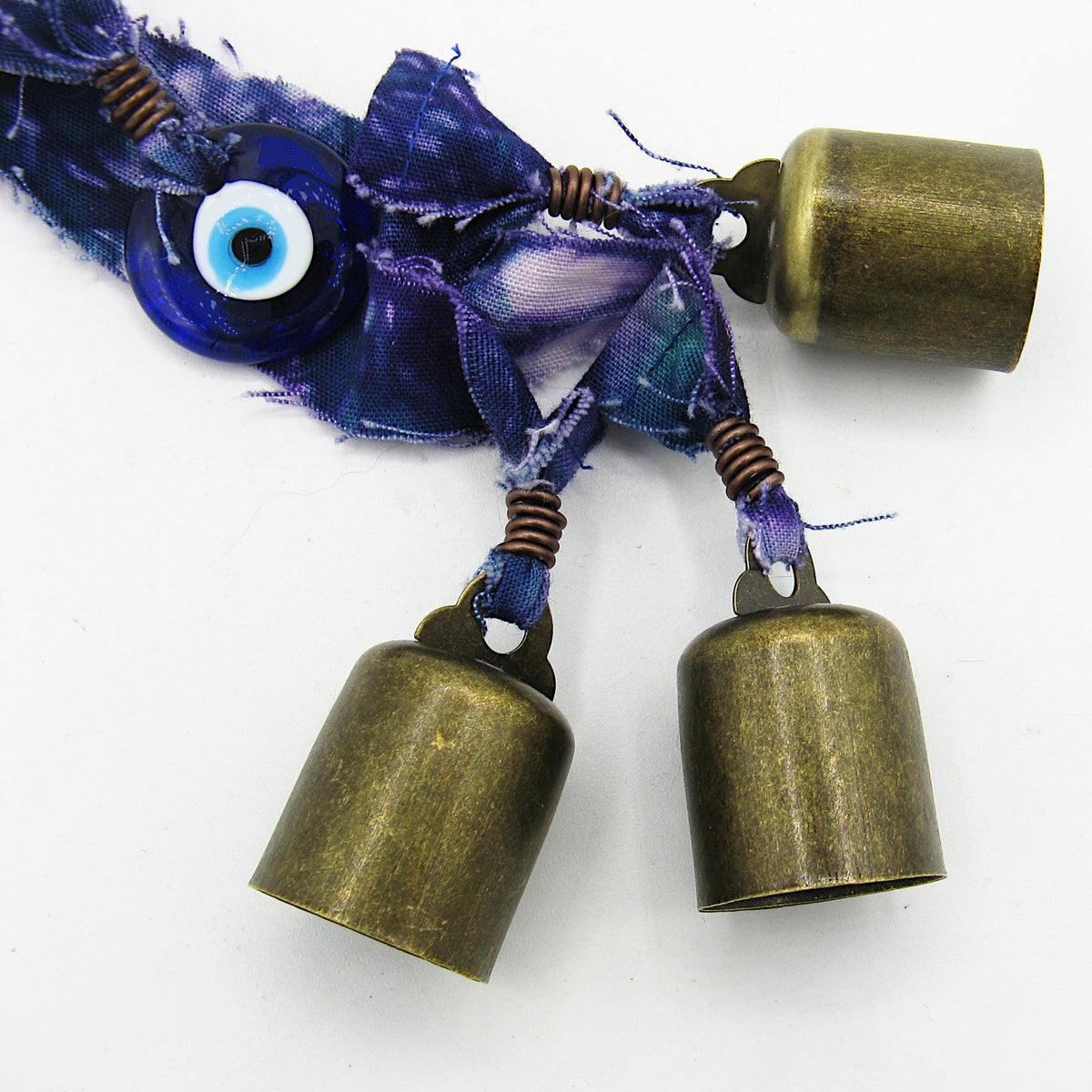Witch's Bell: Batik Strips, Protective Evil Eye and Twig - Handcrafted