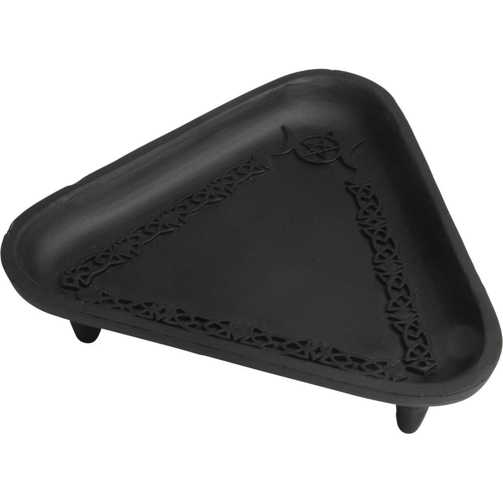 Cast Iron Incense Holder Triangle - Triple Moon w/ Pentacle