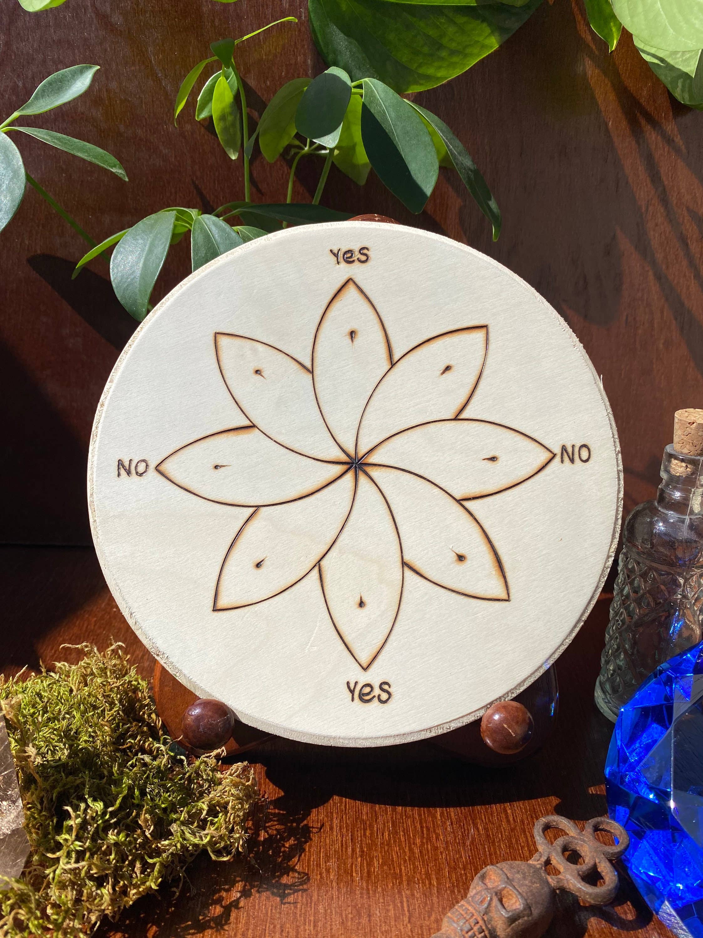 Pendulum Board-Hand Drawn and Hand Burned-Flower Dot 7 inch