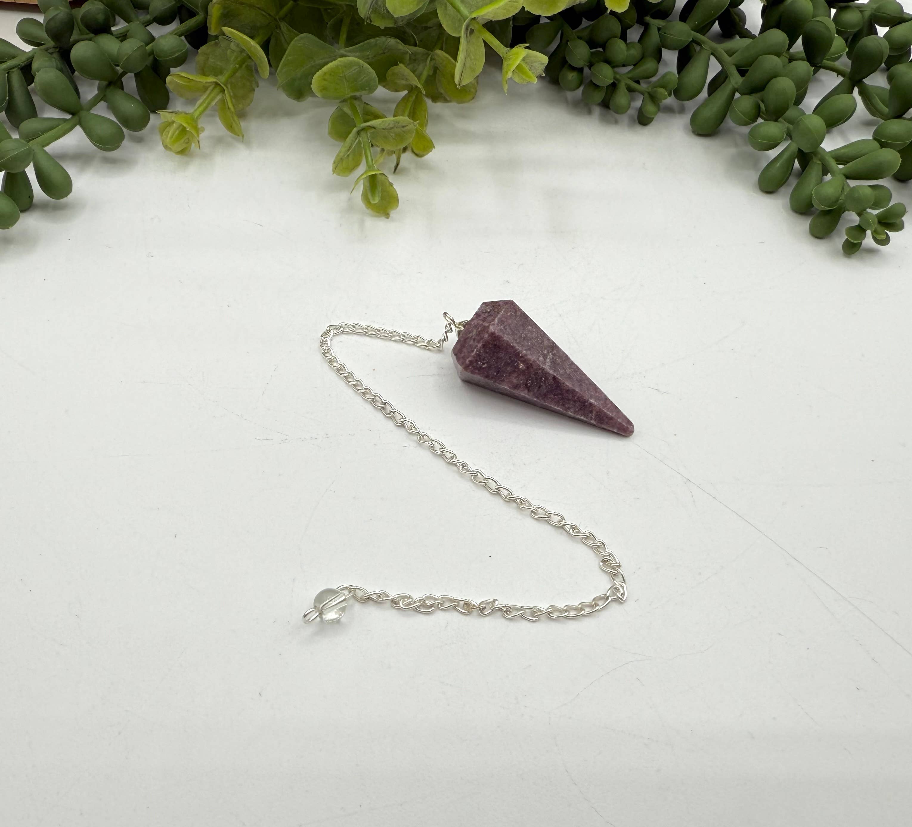 Lepidolite Pendulum w/Silver Plated Chain