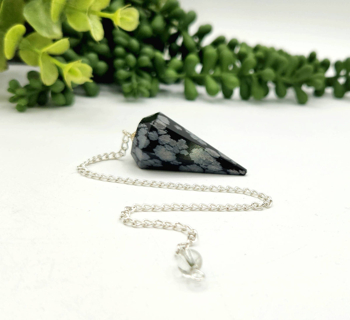 Snowflake Obsidian Pendulum w/Silver Plated Chain
